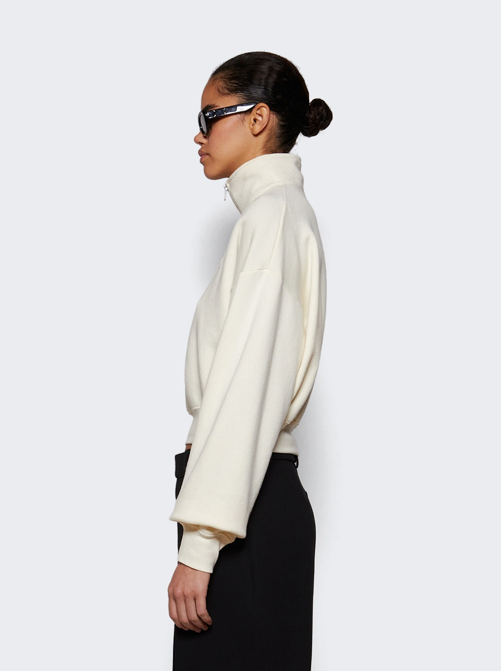 Cropped Half Zip Sweatshirt Cream - 4