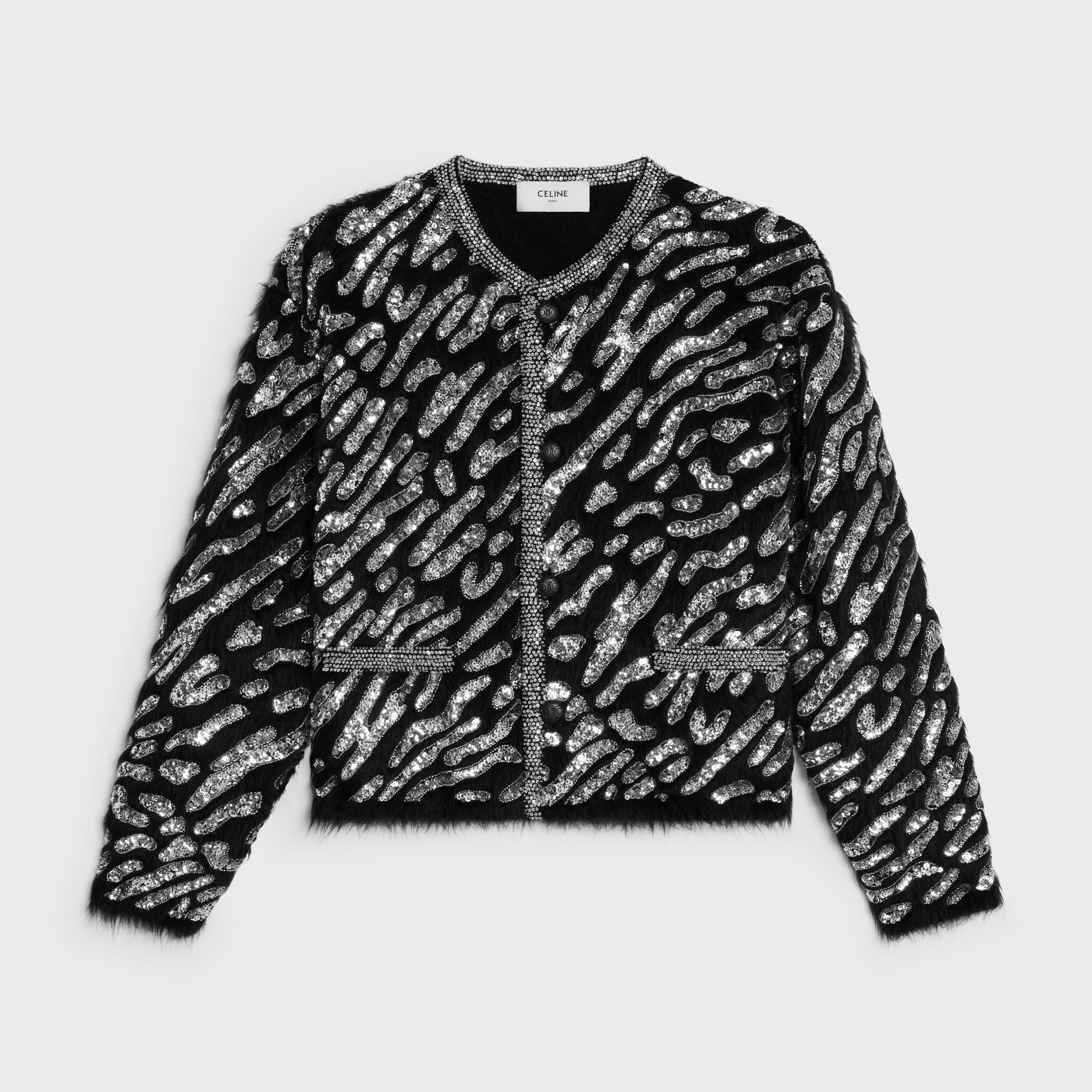 embroidered cardigan jacket in brushed alpaca - 1