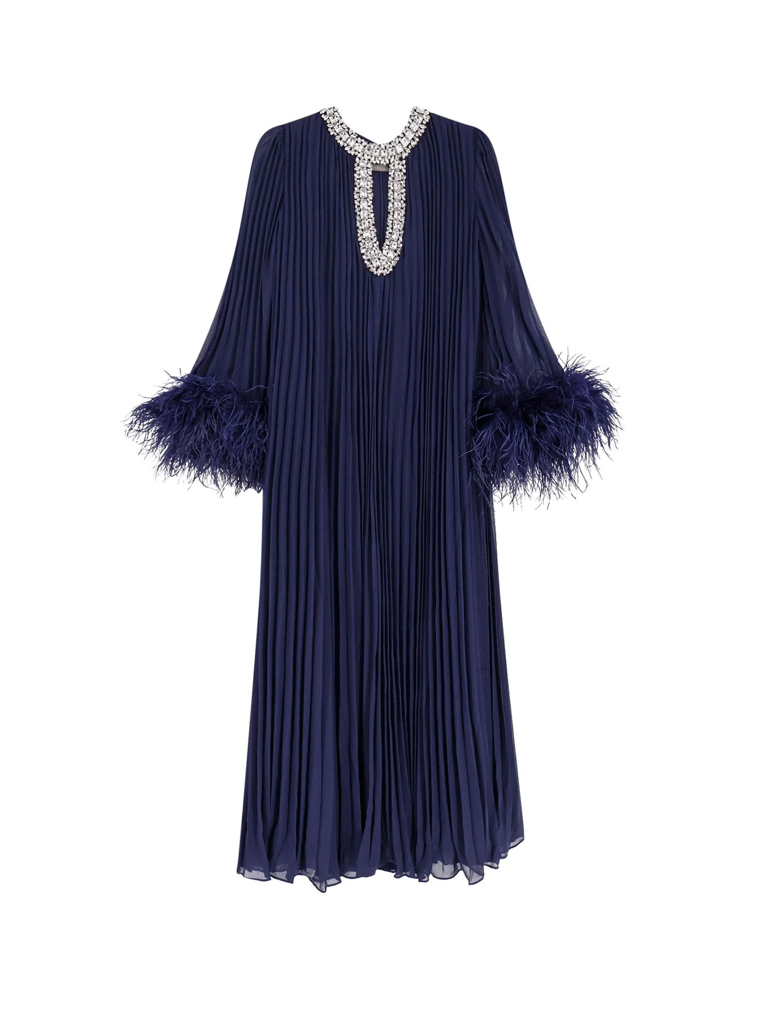 Chiffon Long Dress With Ostrich Feathers - 1