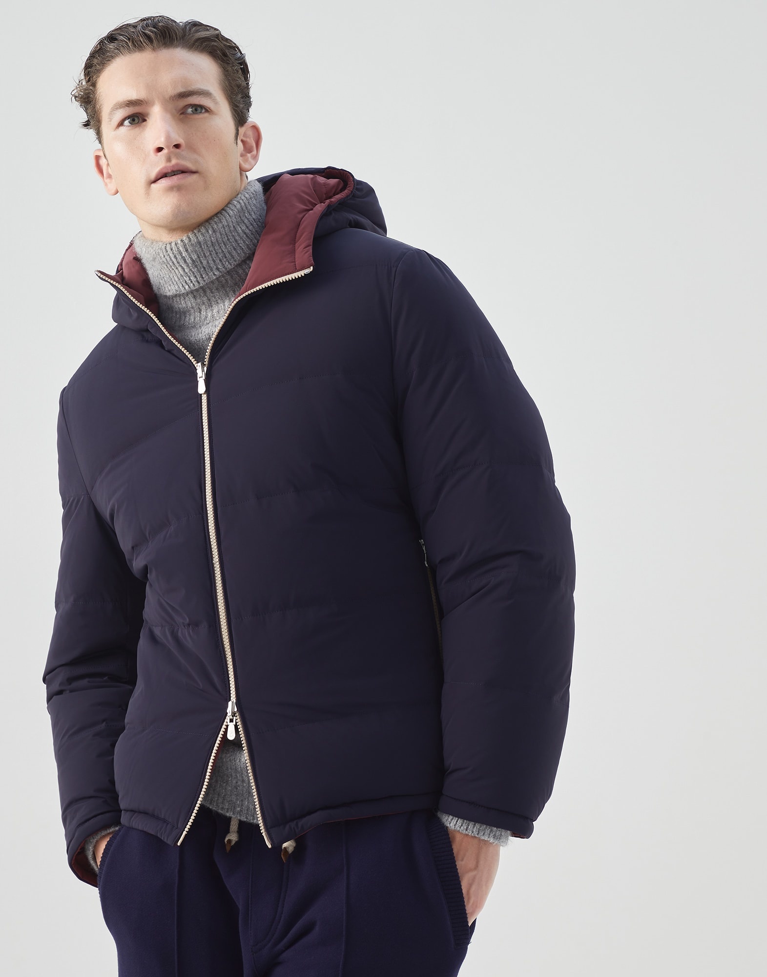 Bonded nylon reversible hooded down jacket - 1