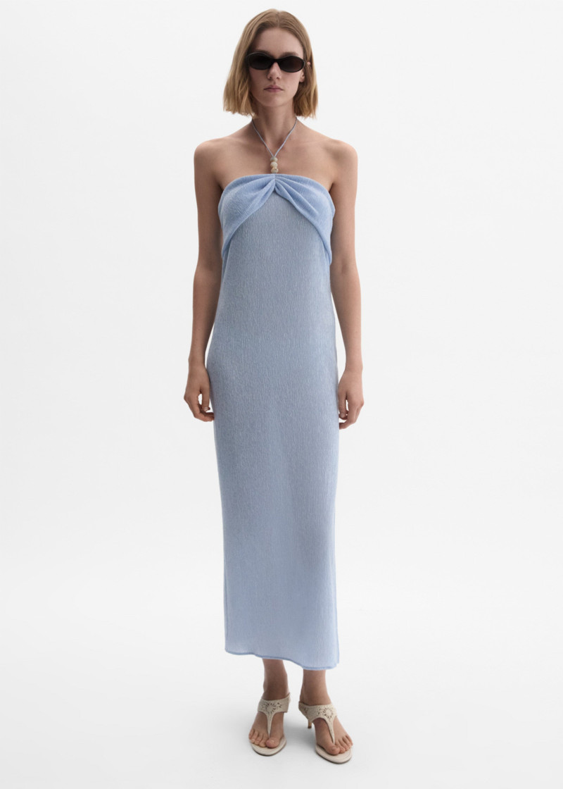 MAGDA BUTRYM Long halterneck dress with draped neckline in light blue outlook
