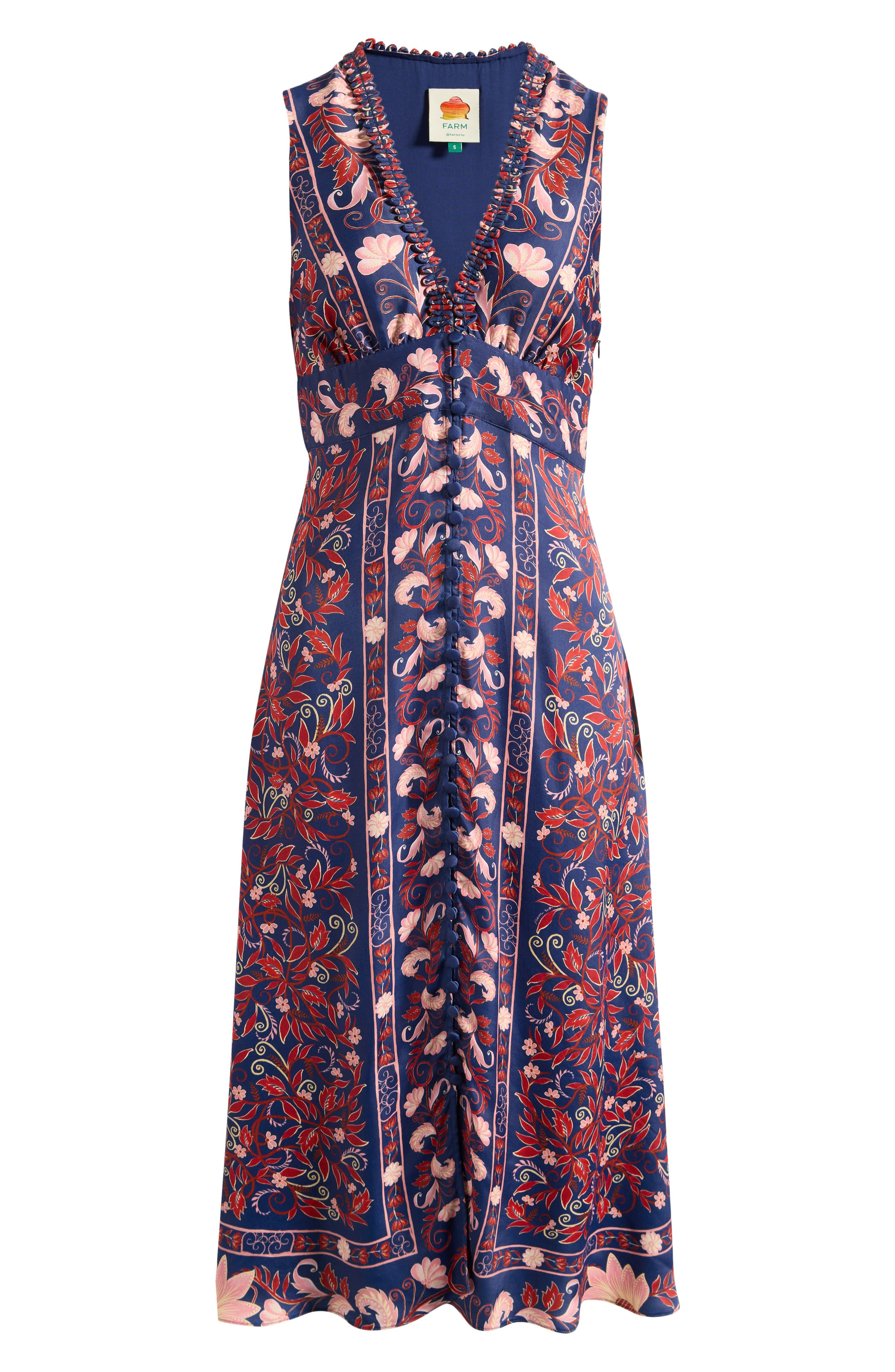 FARM Rio Boho Floral Scarf Print Sleeveless Midi Dress in Navy Blue at Nordstrom - 5