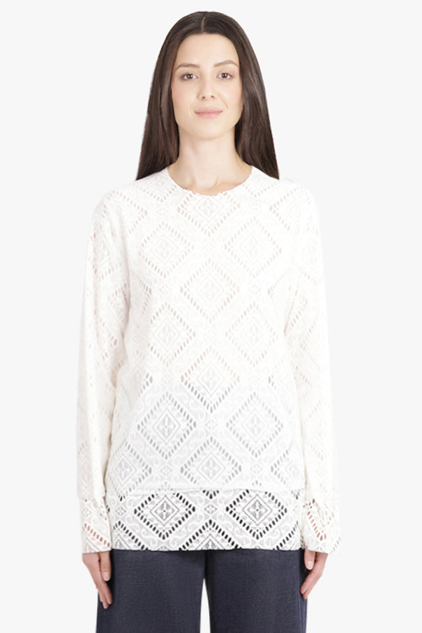 LAYERED L/S SHEER X LACE TOP | OFF WHITE - 3