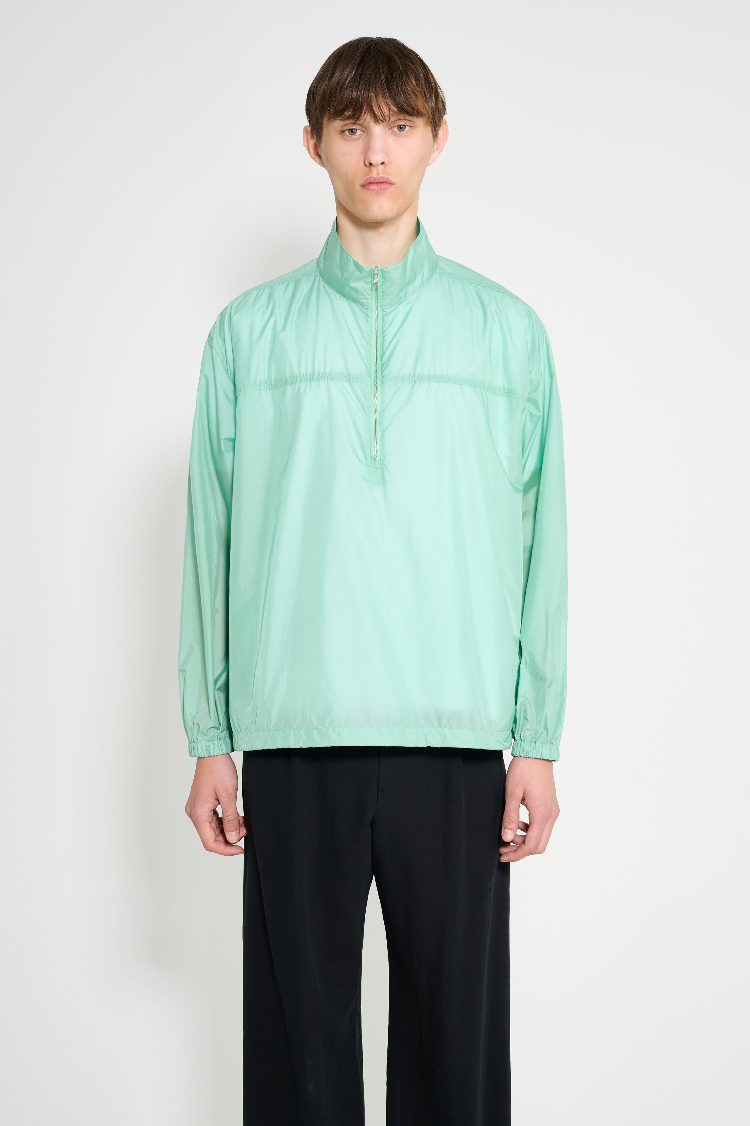 AURALEE LIGHT SHEER NYLON HALF ZIP P/O JADE GREEN - 1