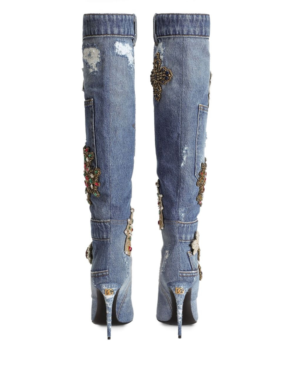 105mm embroidered patchwork denim boots - 3