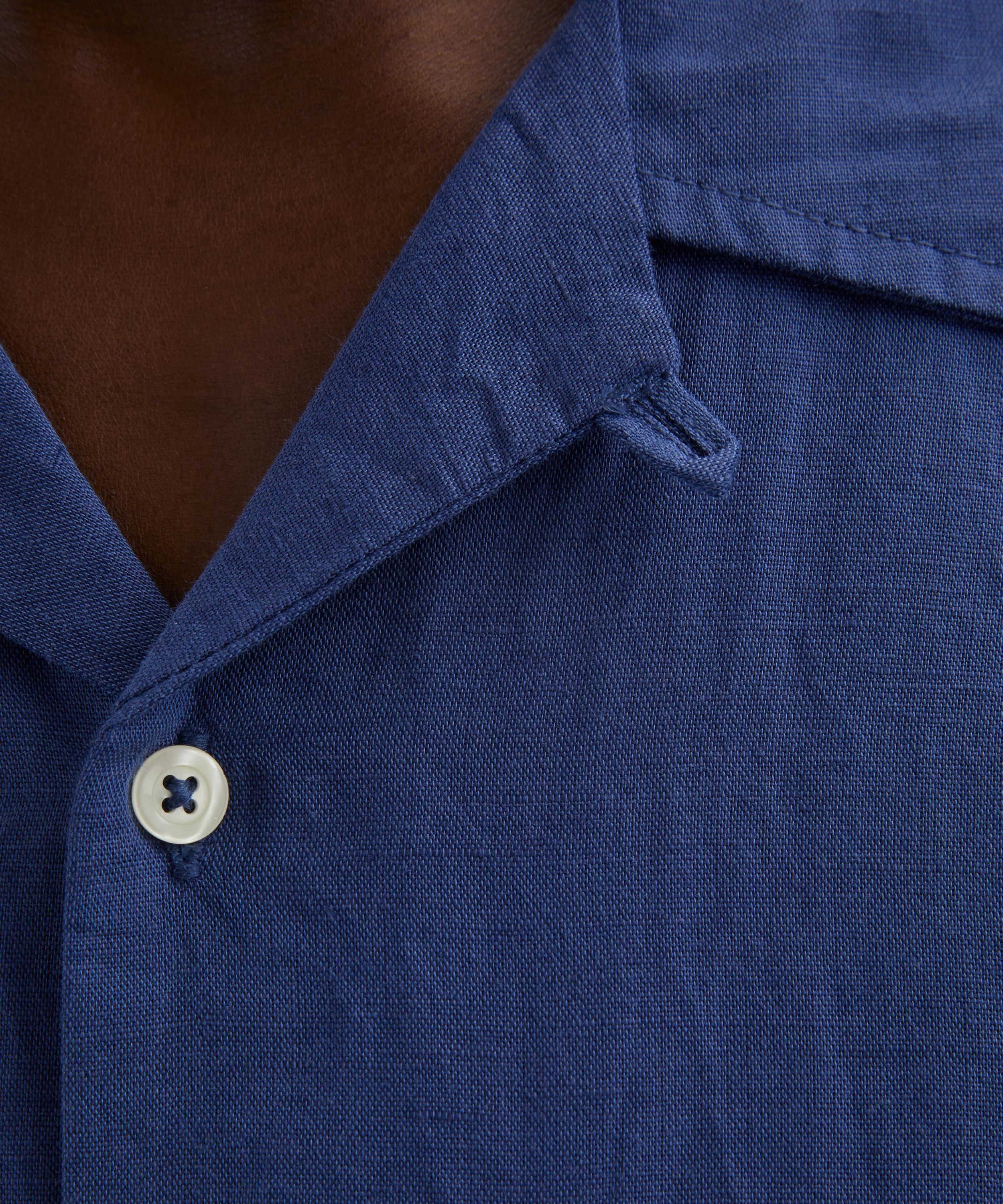 Blue Linen Camp Shirt - 5