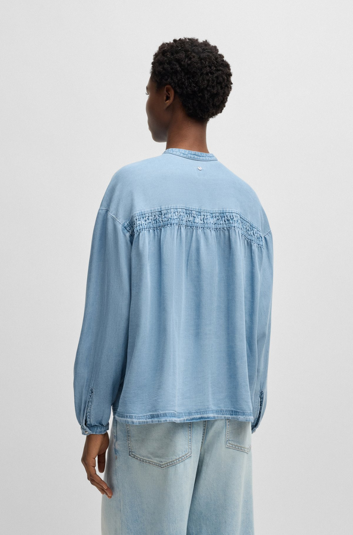 RELAXED-FIT BLOUSE IN DENIM-LOOK FABRIC - 5