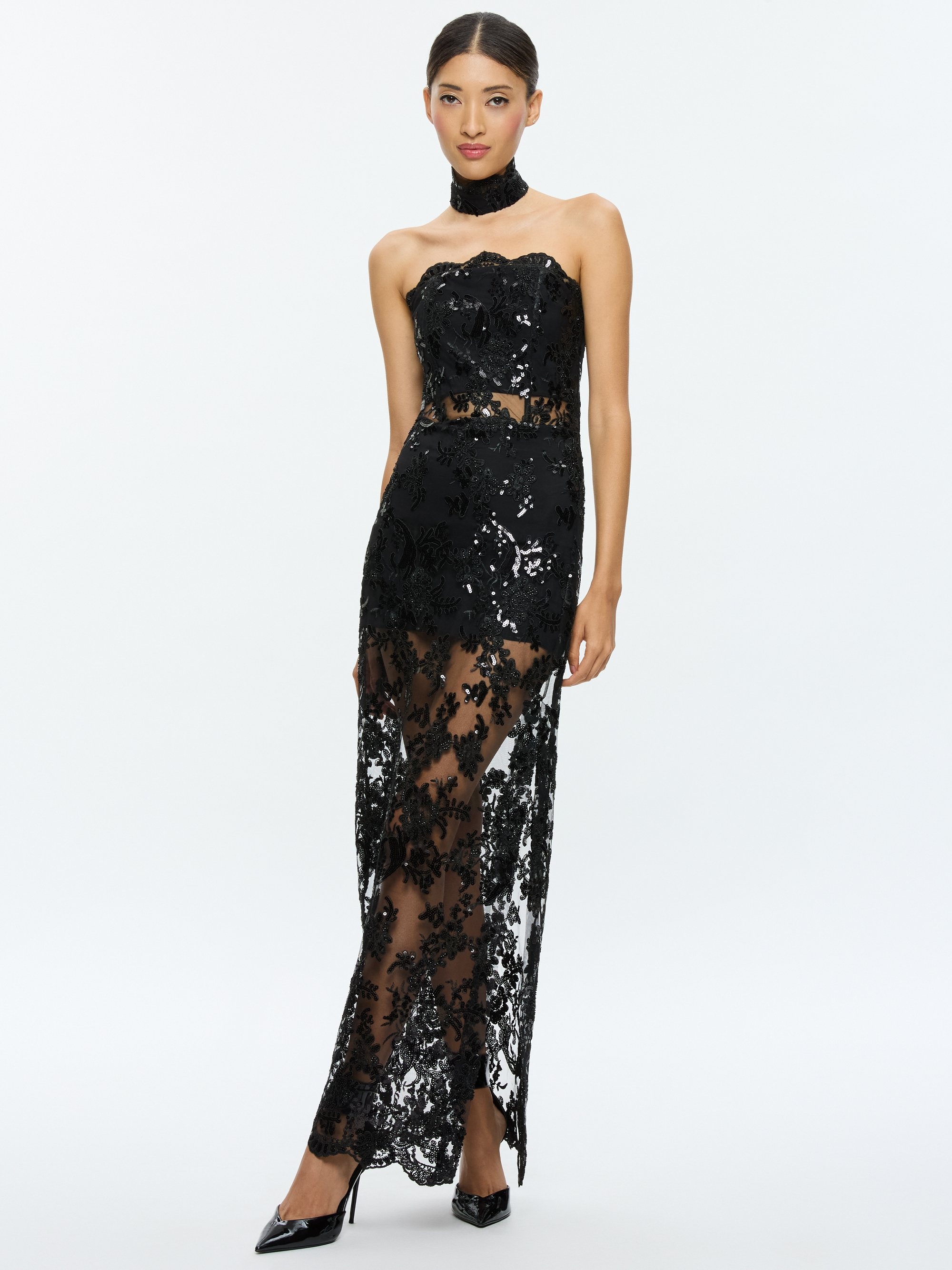 GEORGIE EMBELLISHED STRAPLESS HIGH SLIT GOWN WITH COLLAR - 6