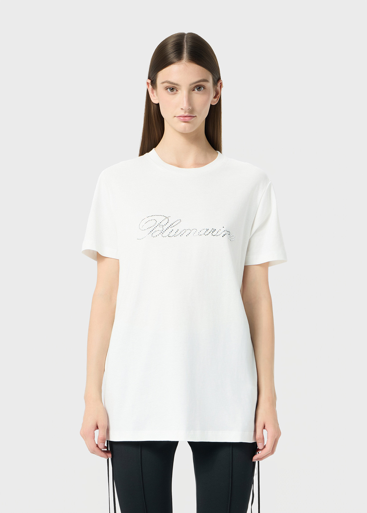 JERSEY T-SHIRT WITH BLUMARINE LOGO EMBROIDERY IN RHINESTONES - 3