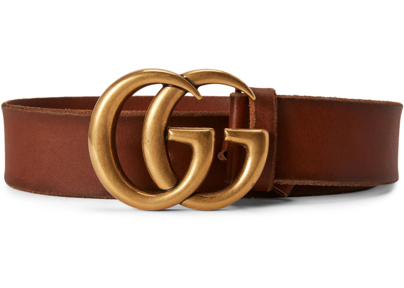 GUCCI Gucci Double G Gold Buckle Leather Belt 1.5 Width Brown outlook