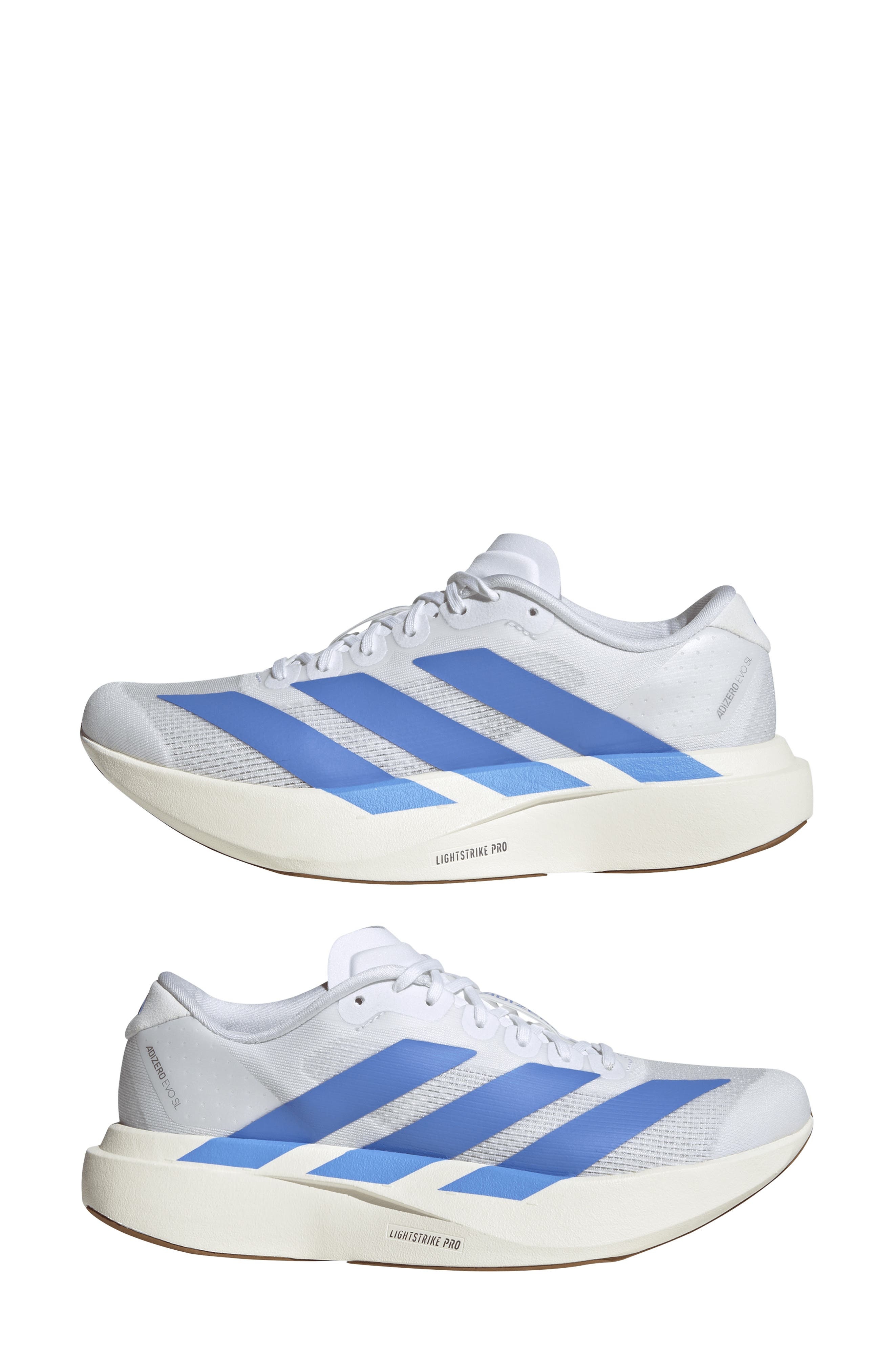 adidas Adizero Evo SL Running Shoe in White/Blue Fusion/Off White at Nordstrom - 9