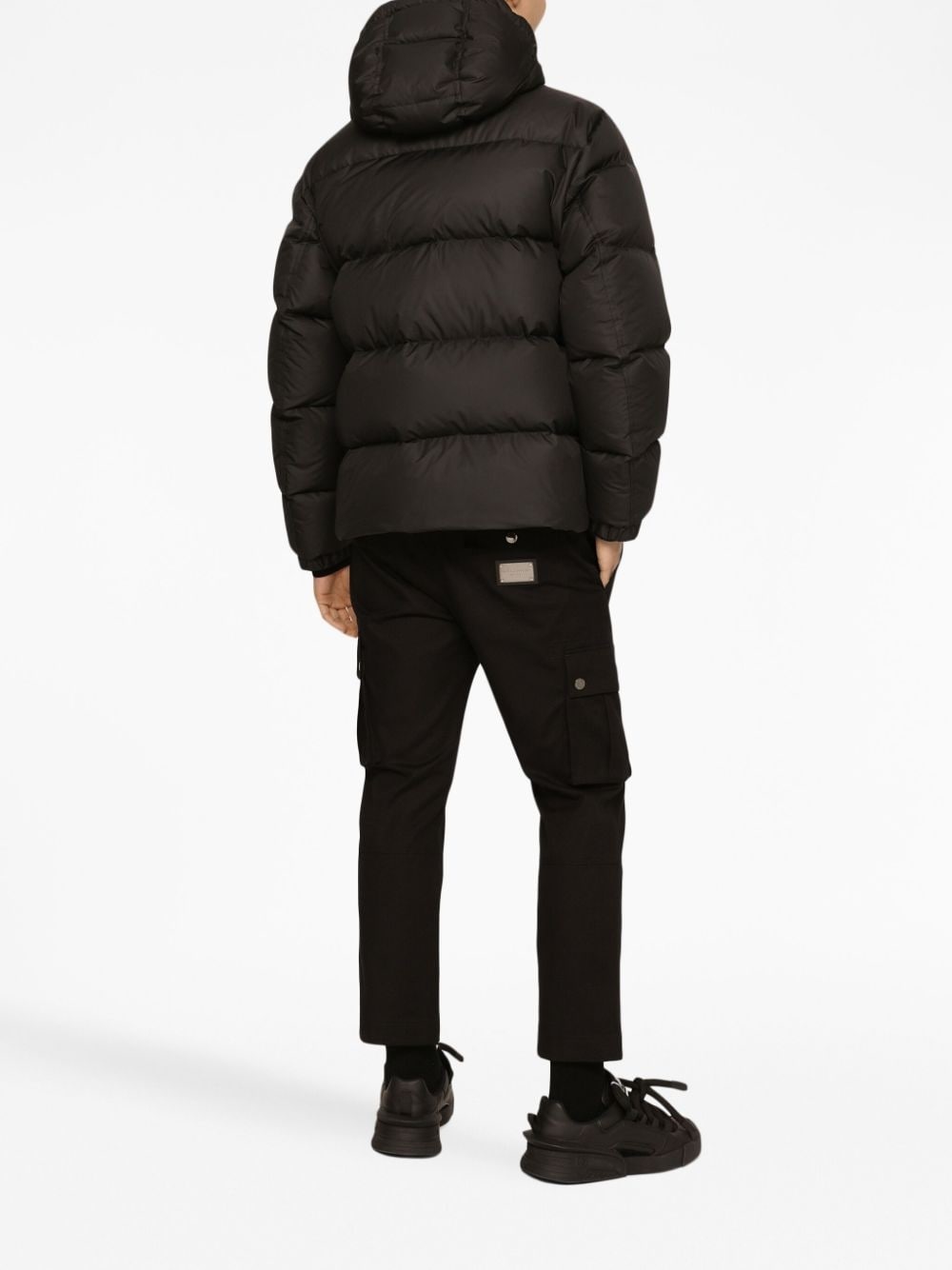 logo-plaque padded hooded jacket - 4