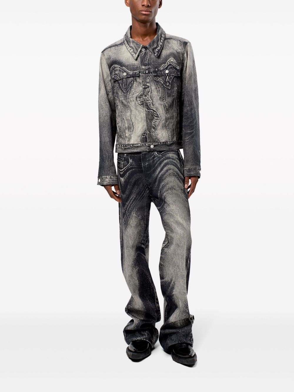 swirl-print denim jacket - 3