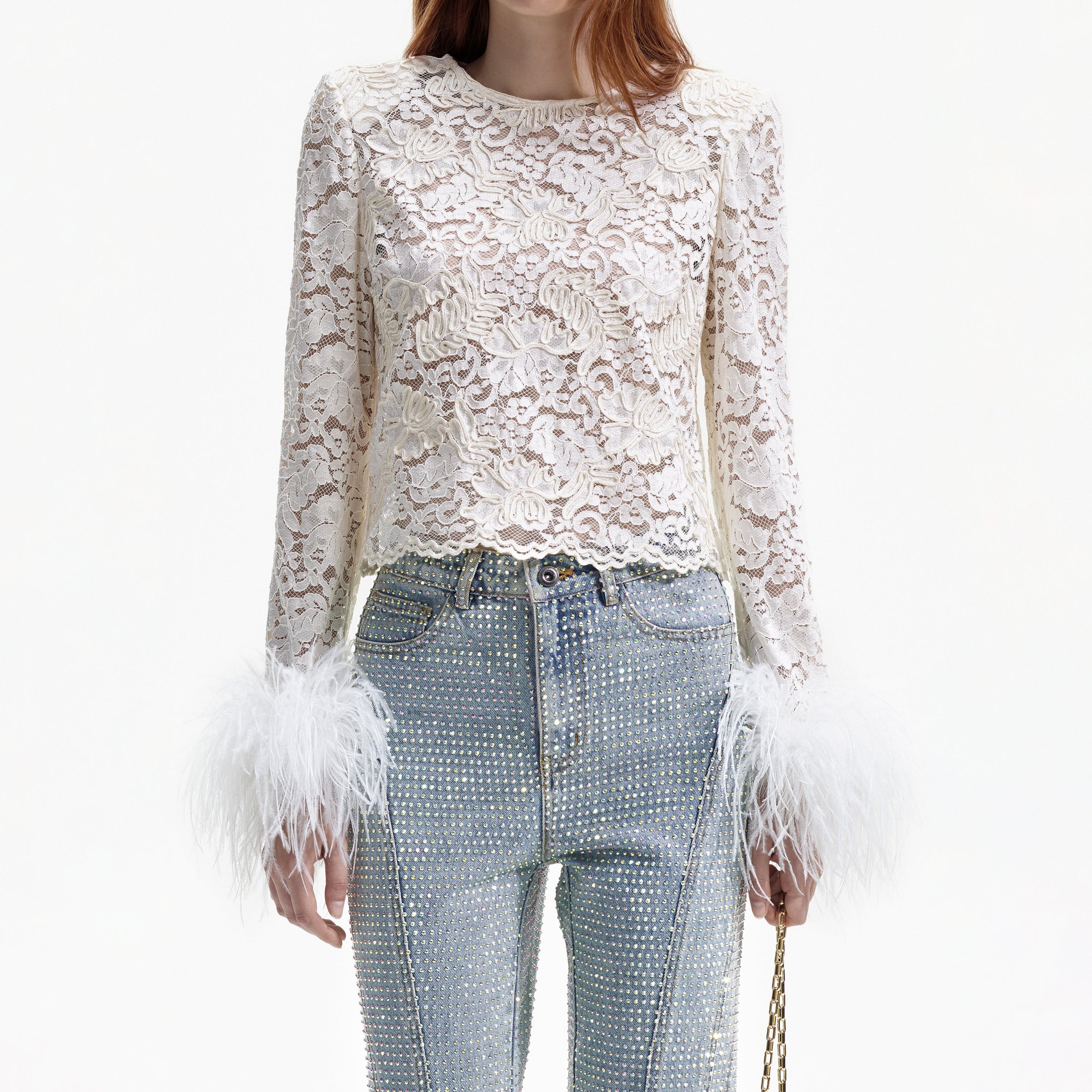 Cream Cord Lace Feather Top - 4