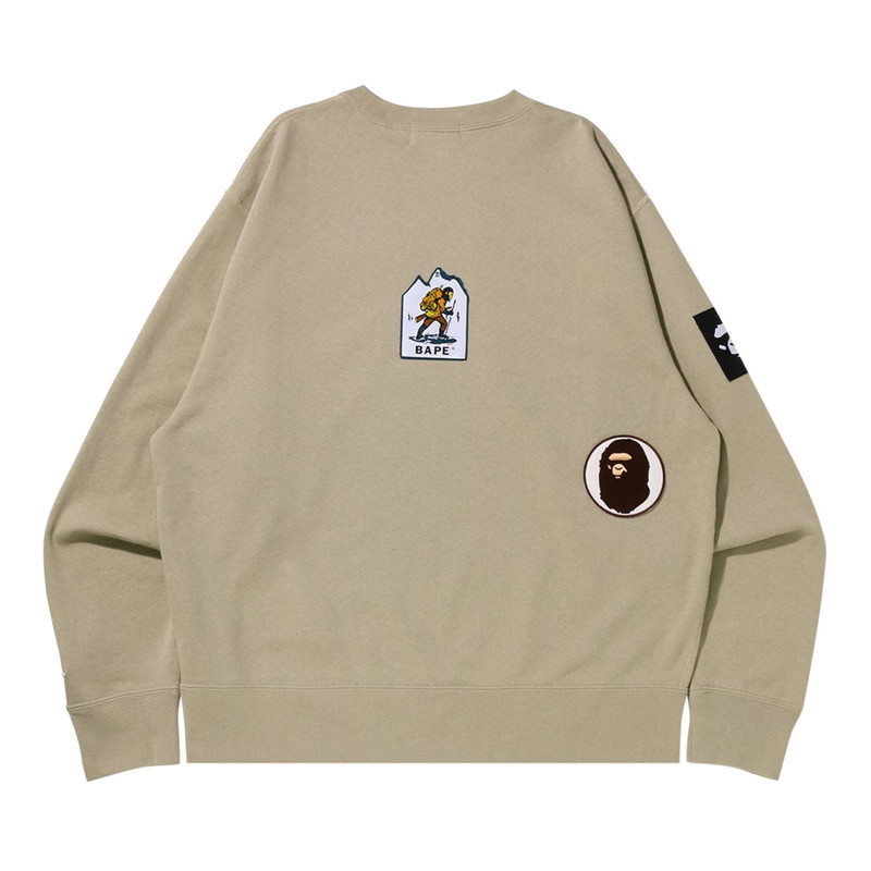 A BATHING APE® BAPE Multi Label Relaxed Fit Crewneck 'Beige' outlook