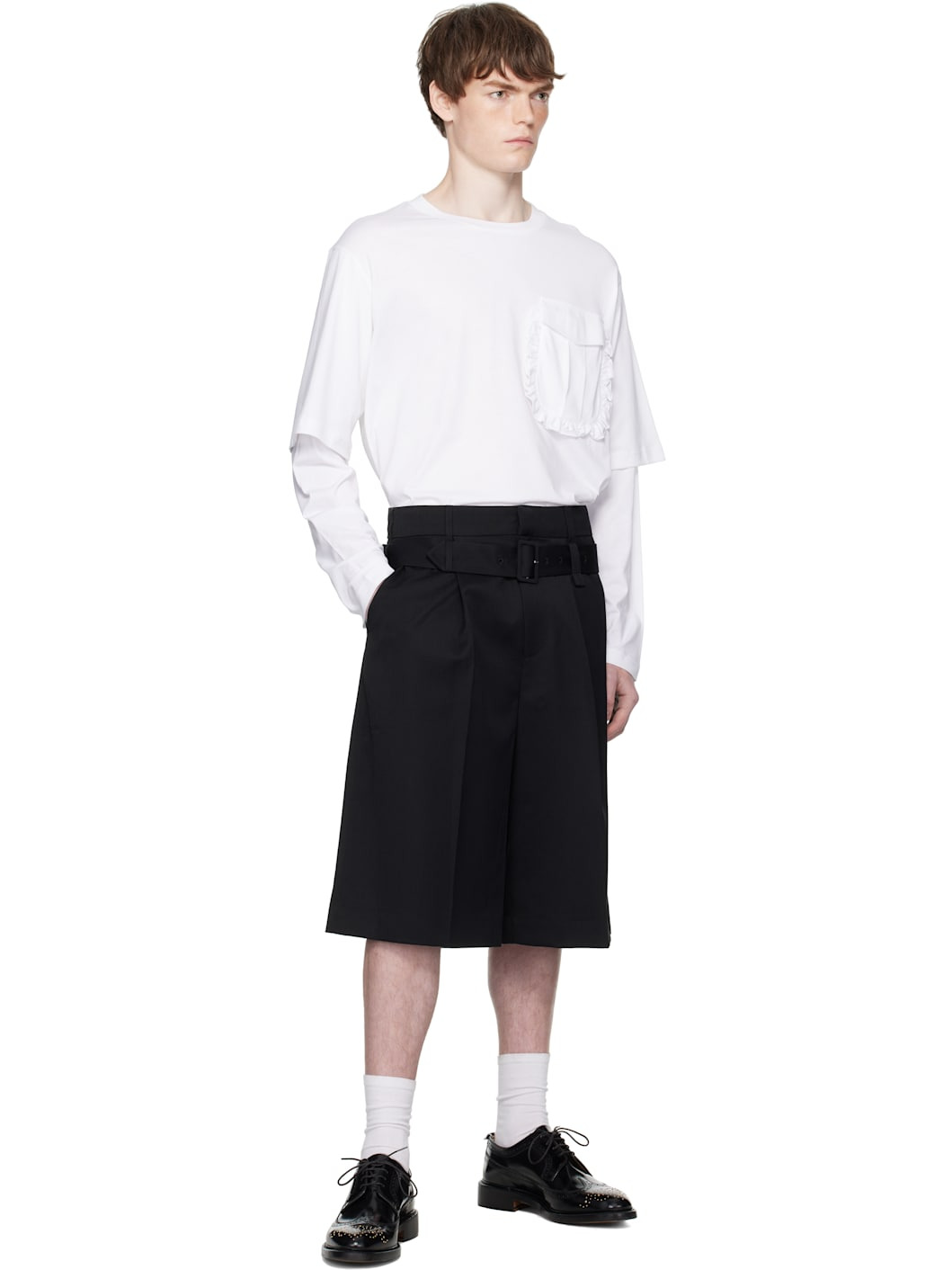 White Layered Ruffle Pocket Long Sleeve T-shirt - 5
