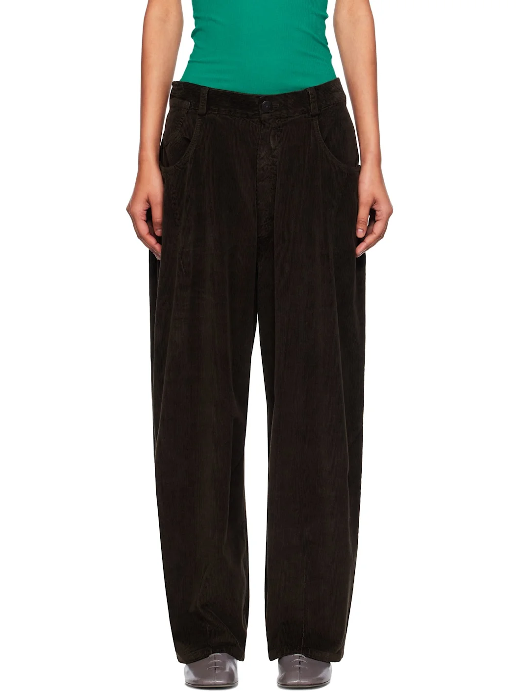 Brown Baggy Corduroy Trousers - 1