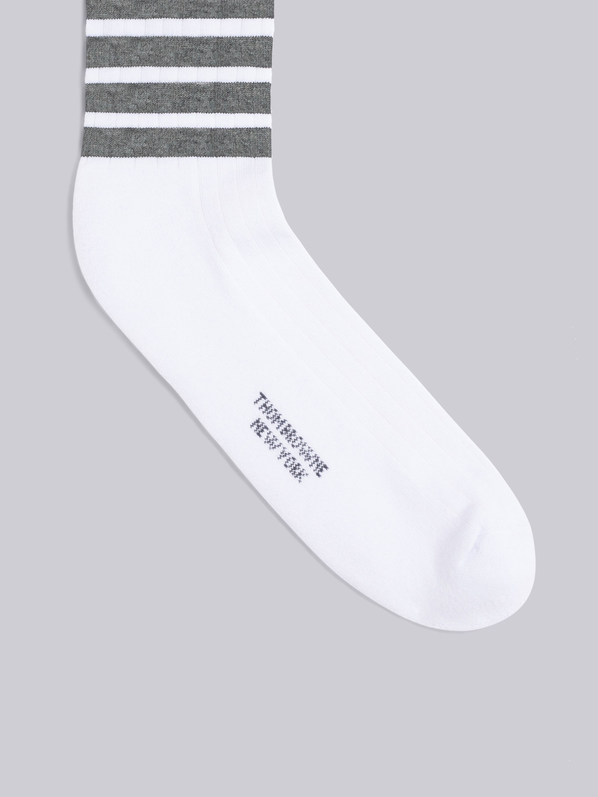 White Cotton Ankle Medium Grey 4-Bar Socks - 2