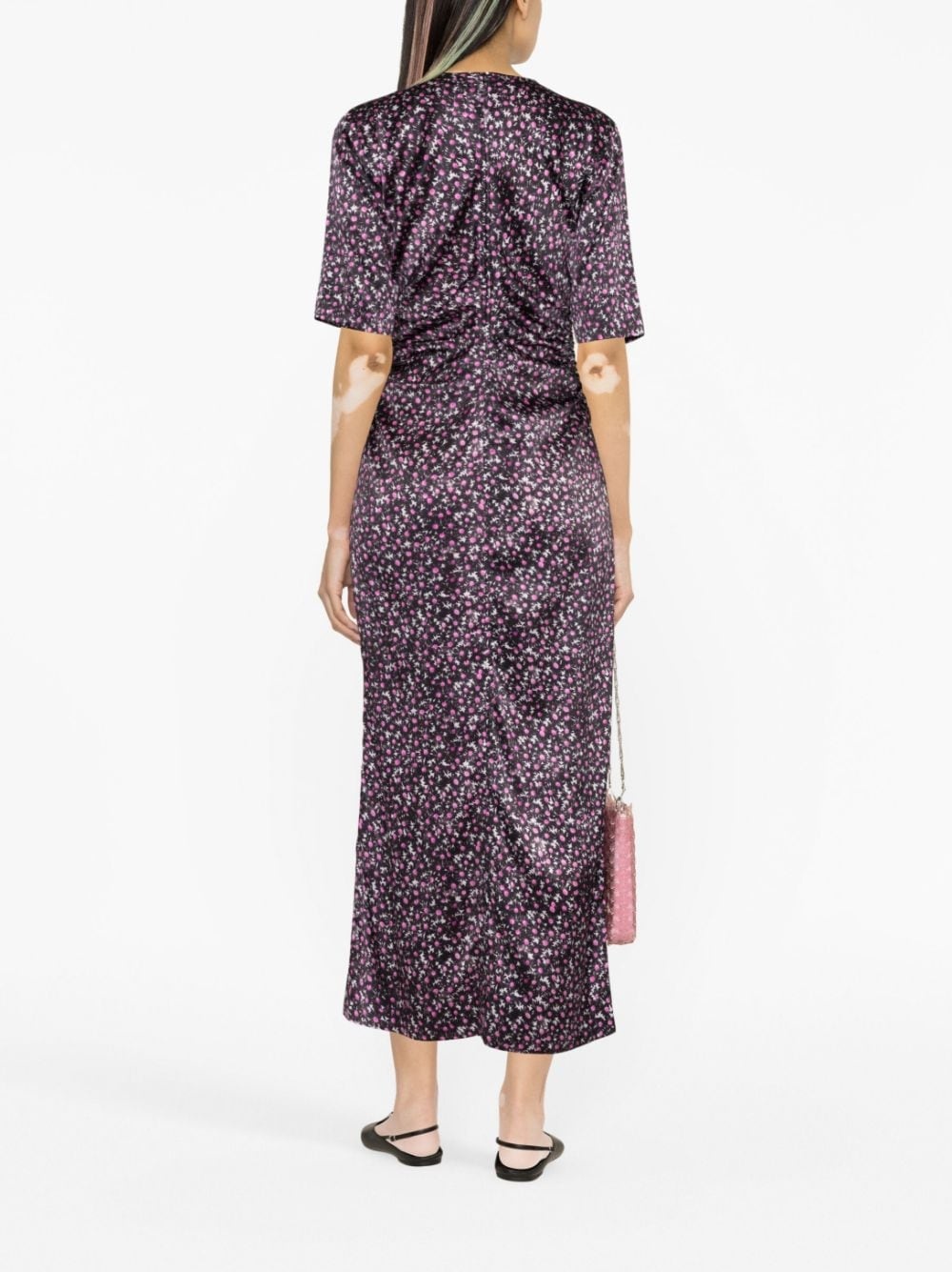 floral-print silk dress - 3