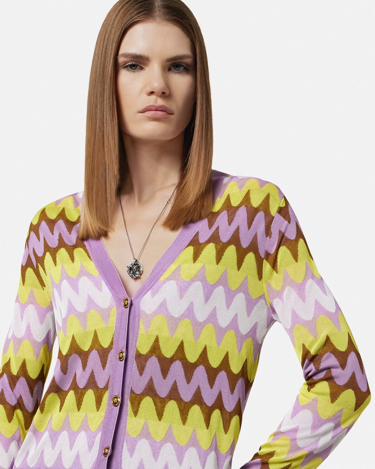 Wave Jacquard Knit Cardigan - 3