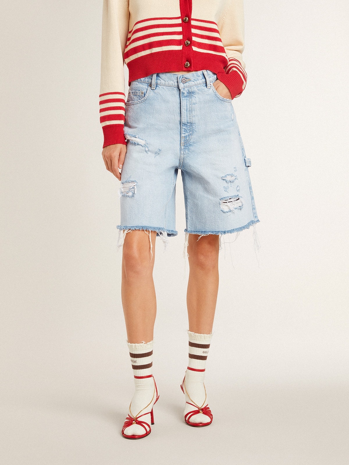 Women's Bermuda shorts in lived-in effect denim - 3