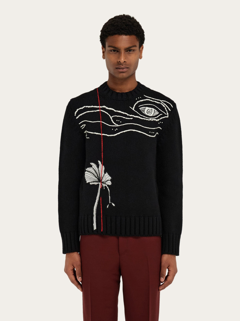 FERRAGAMO Embroidered crew neck sweater outlook