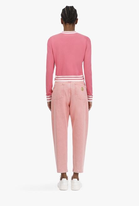 Cropped pink wool and cashmere sweatshirt with white Balmain logo - 3