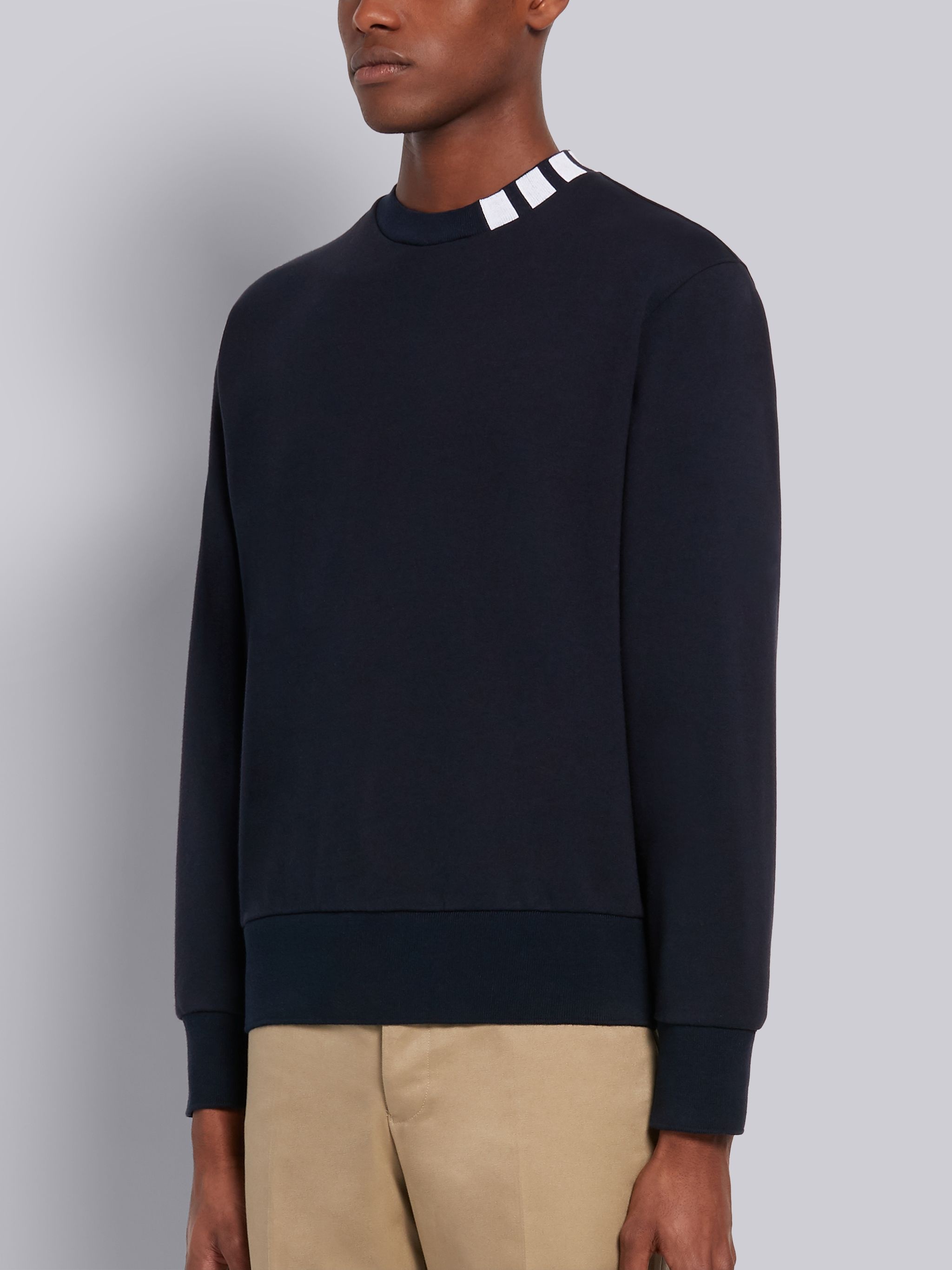 Navy Cotton Interlock 4-Bar Intarsia Mockneck Sweatshirt - 5