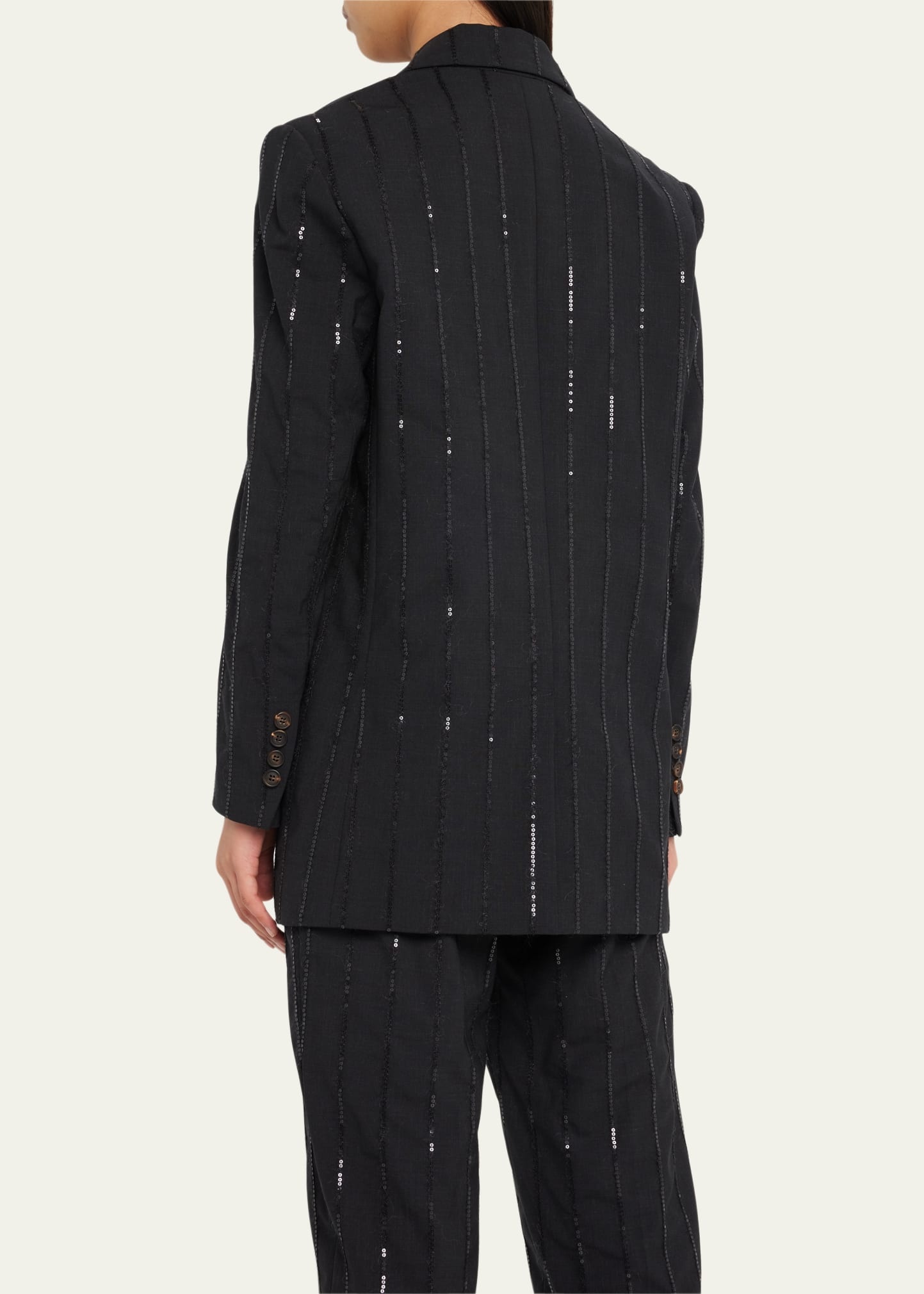 Vertical Beaded Pinstripe Wool Blazer Jacket - 3