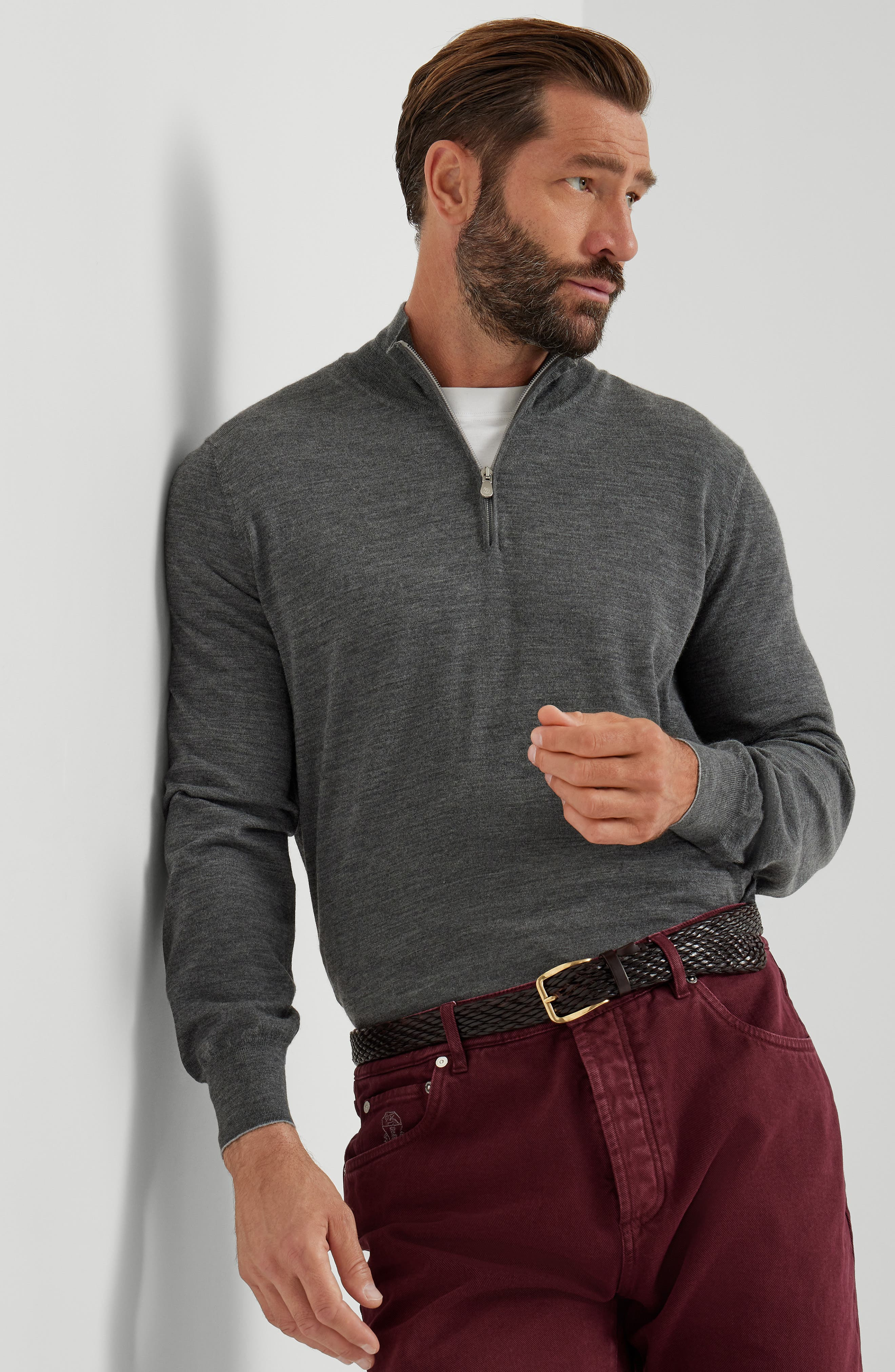 Brunello Cucinelli Sweater with half zipper in Lead at Nordstrom - 5