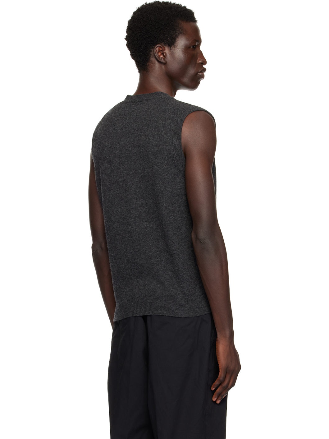Gray Button Knit Solid Vest - 3