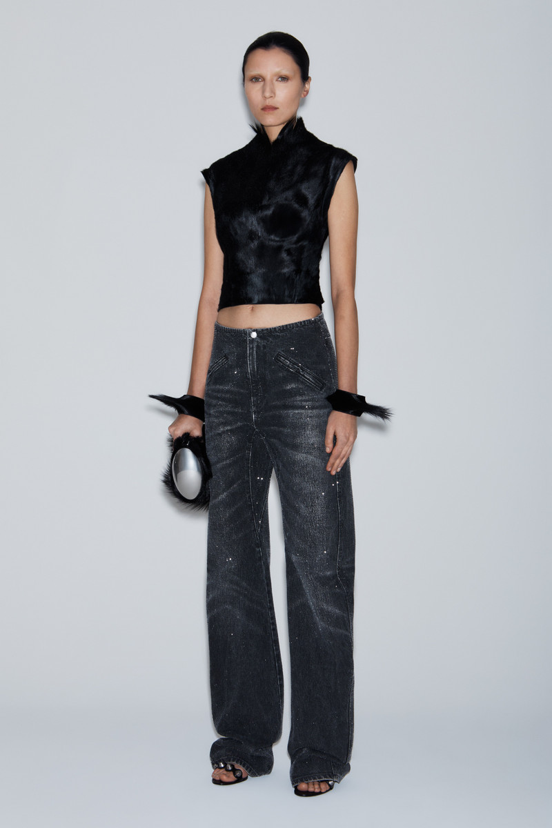 clear crystal hotfix moto pant in cotton denim 3
