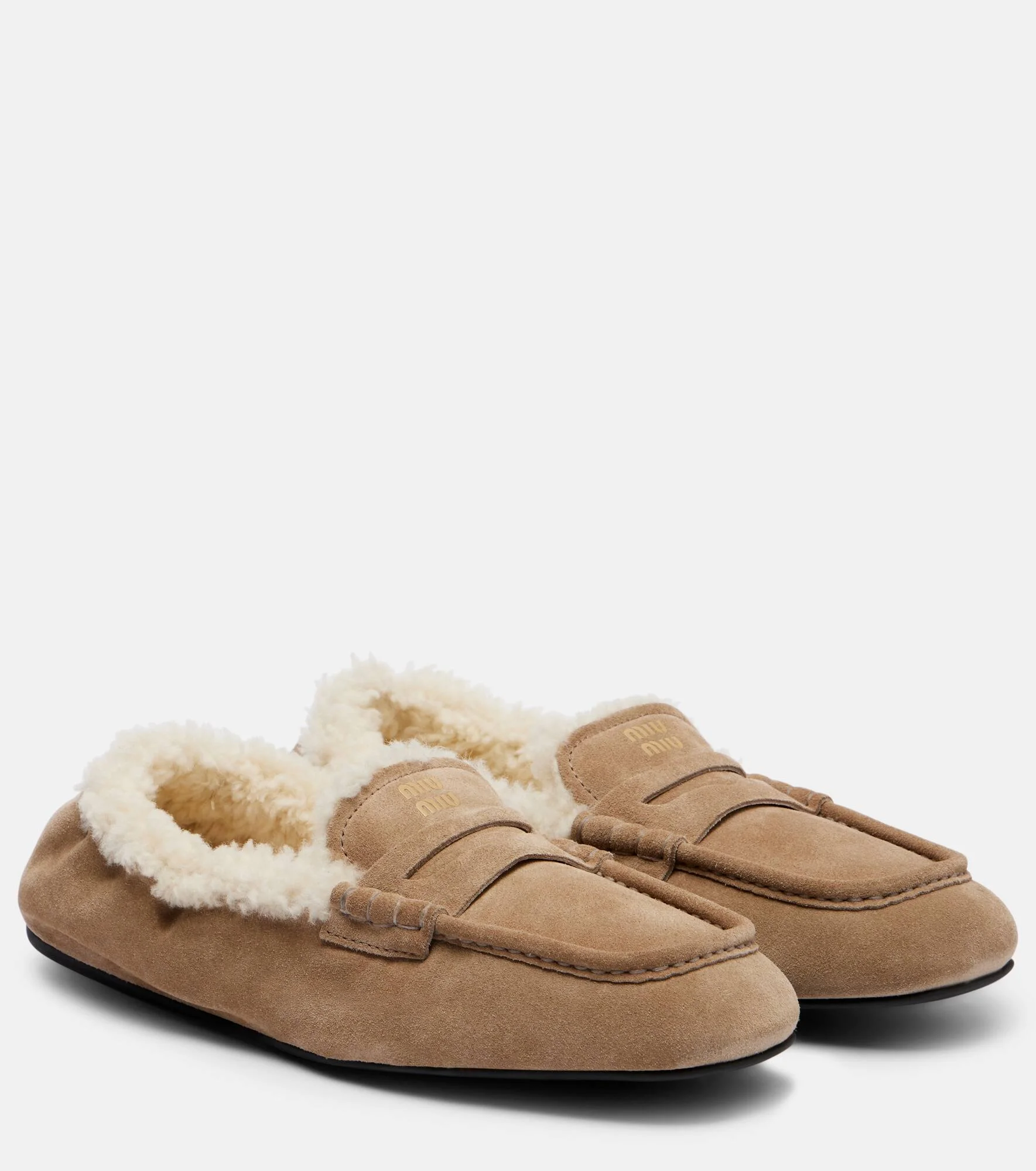 Shearling-lined suede penny loafers - 1