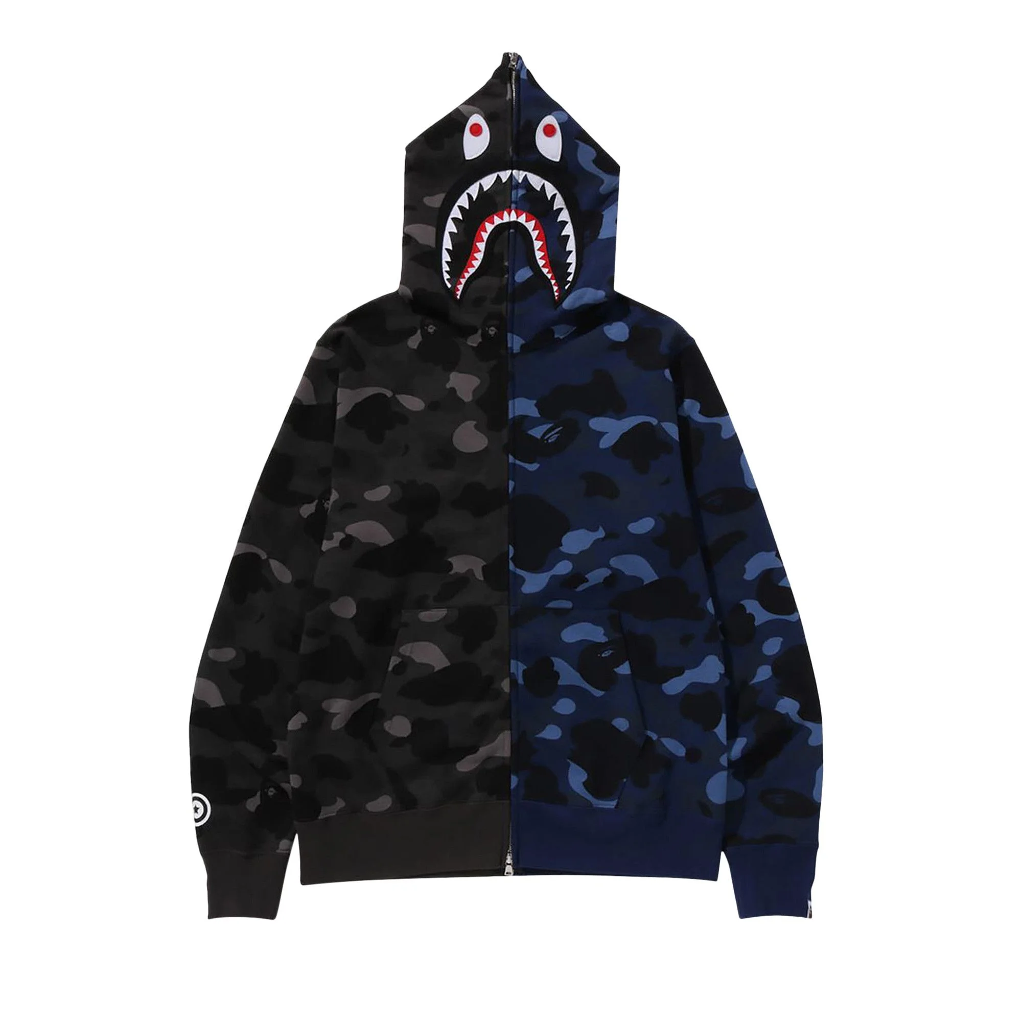 BAPE Color Camo Separate Shark Full Zip Hoodie 'Black/Navy' - 1