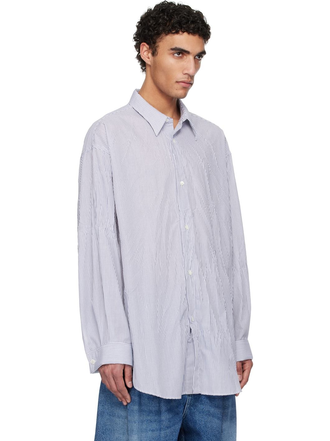 Navy & White Crinkled Poplin Shirt - 2