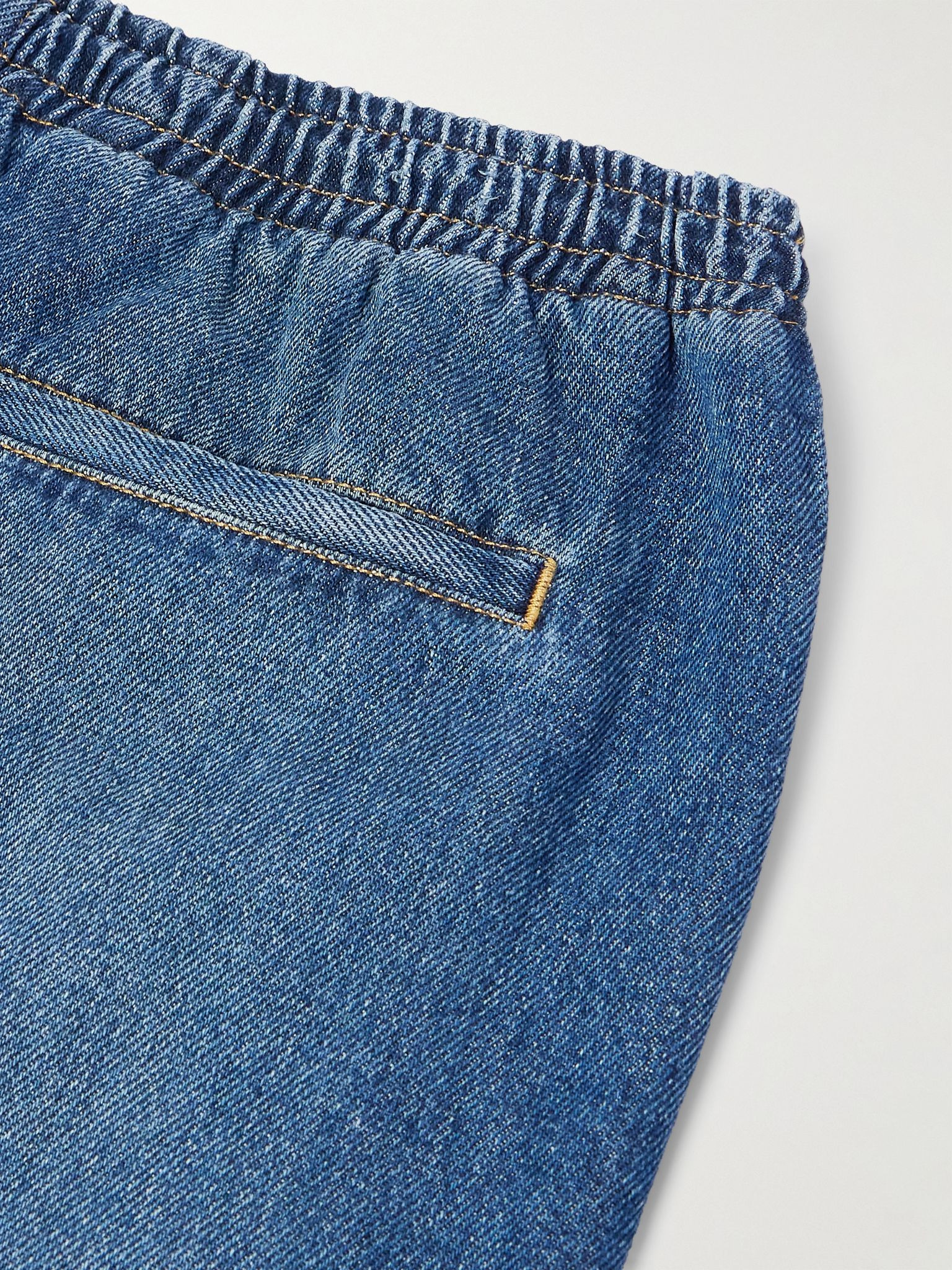 Straight-Leg Horsebit-Embellished Denim Shorts Blue - 5