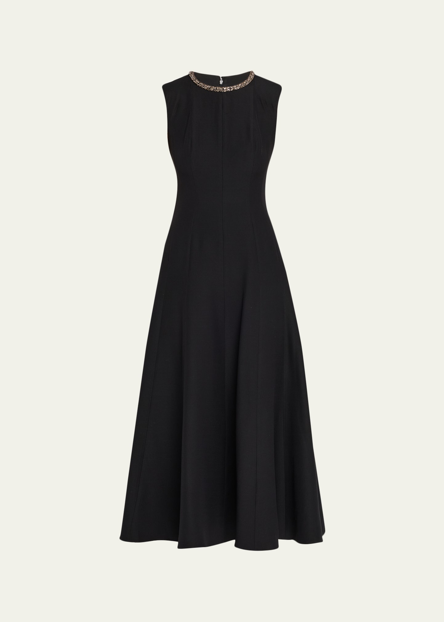 Fit-and-Flare Wool Silk Dress with Diamante Neck - 1