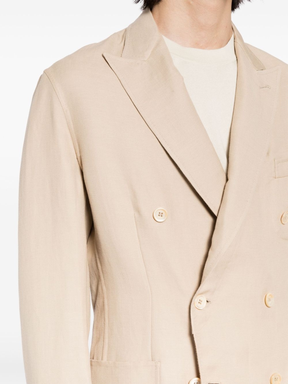 double-breasted linen blend blazer - 5