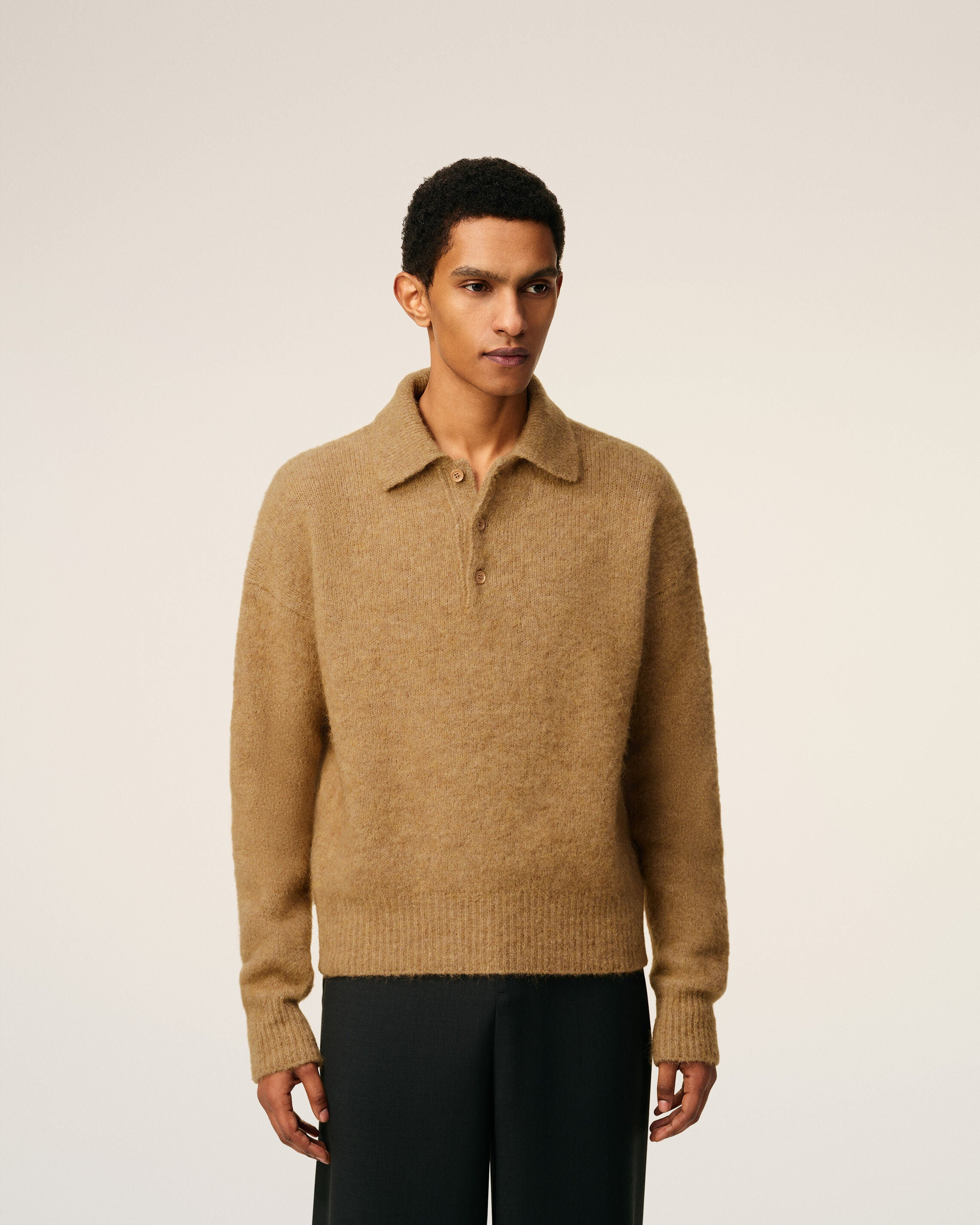 BROWN ALPACA AMI LONG SLEEVES POLO - 3
