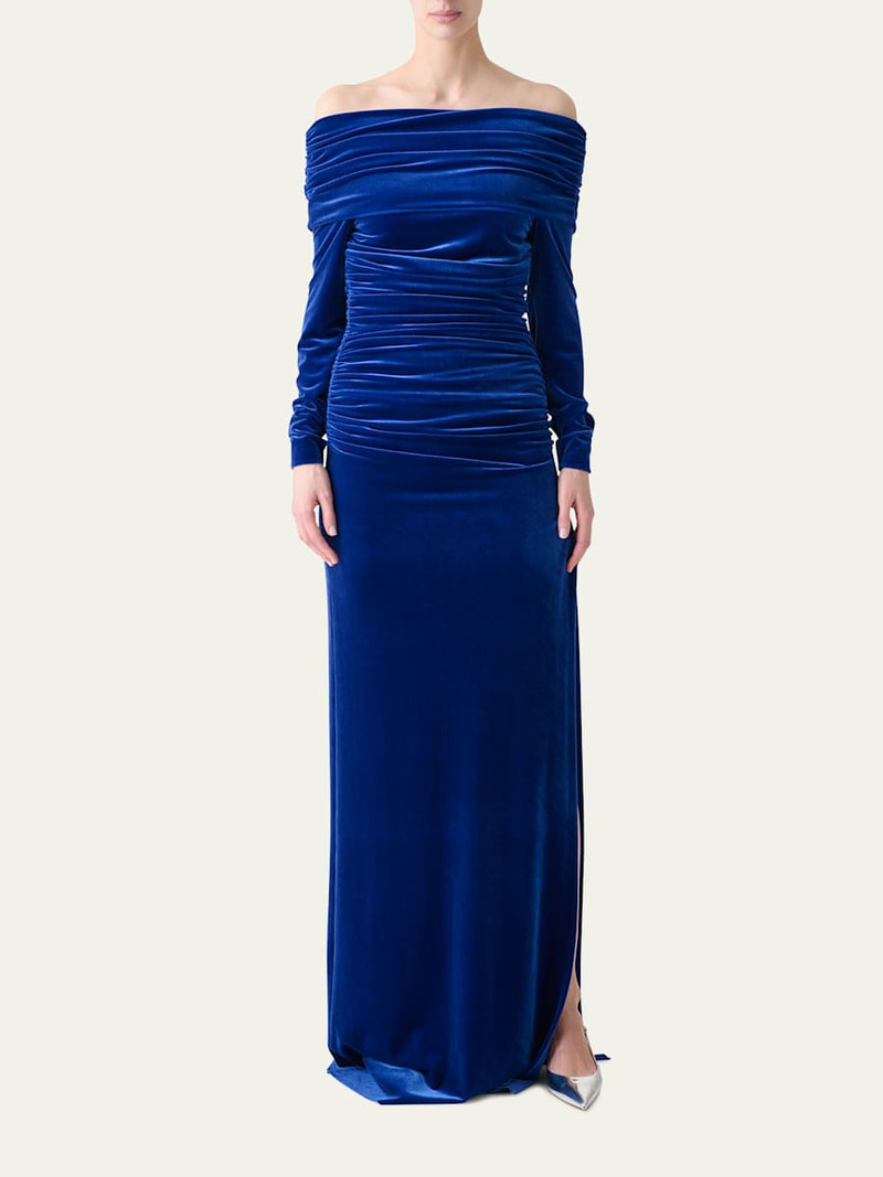 AKRIS Velvet Off-the-Shoulder Draped Gown outlook