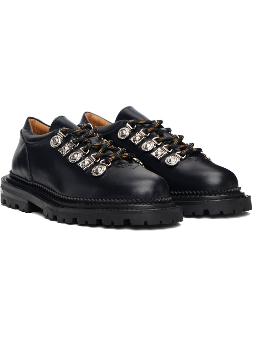 Black Hard Leather Oxfords - 4