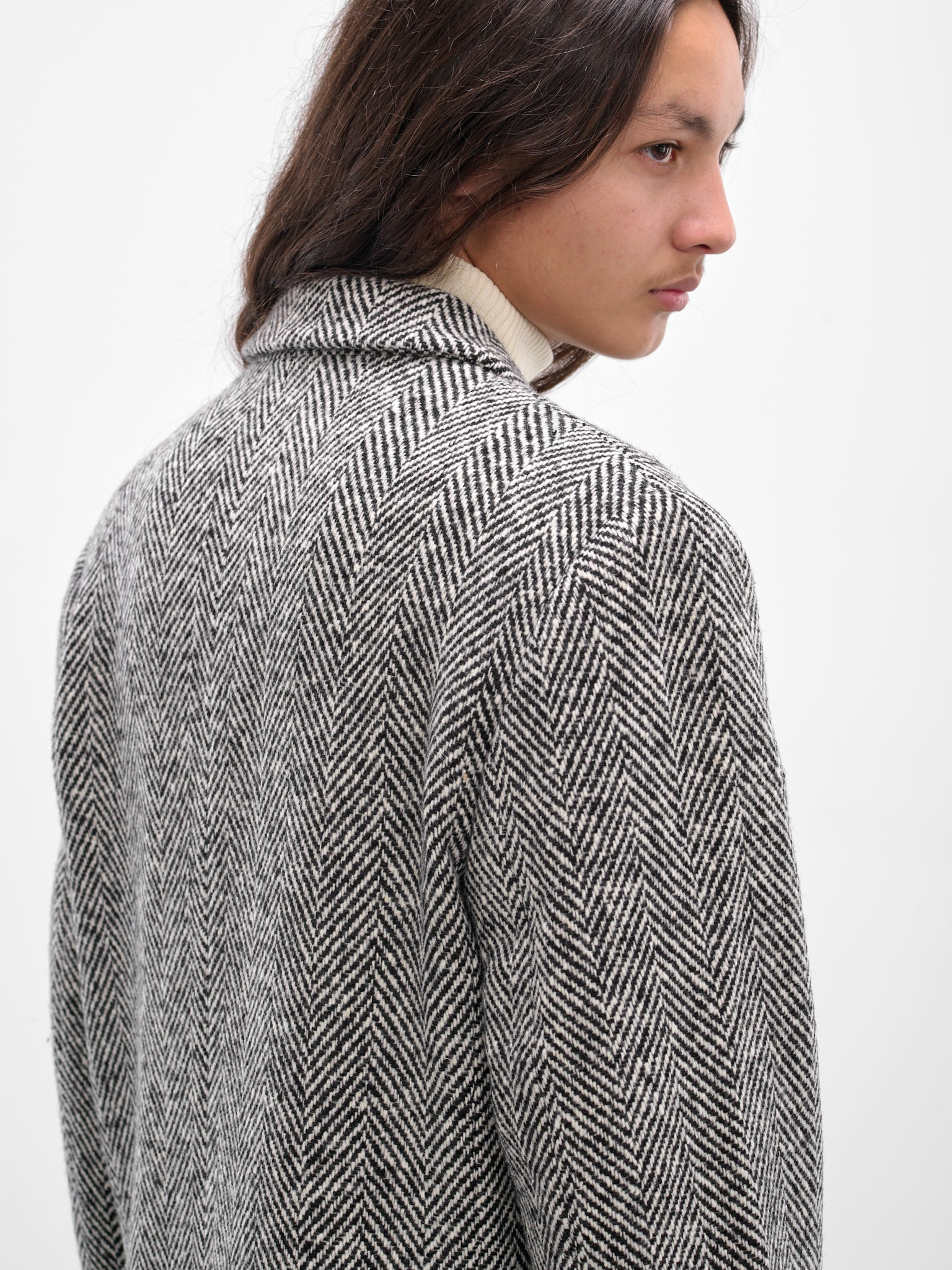 Gray Herringbone Double-Breasted Coat - 5