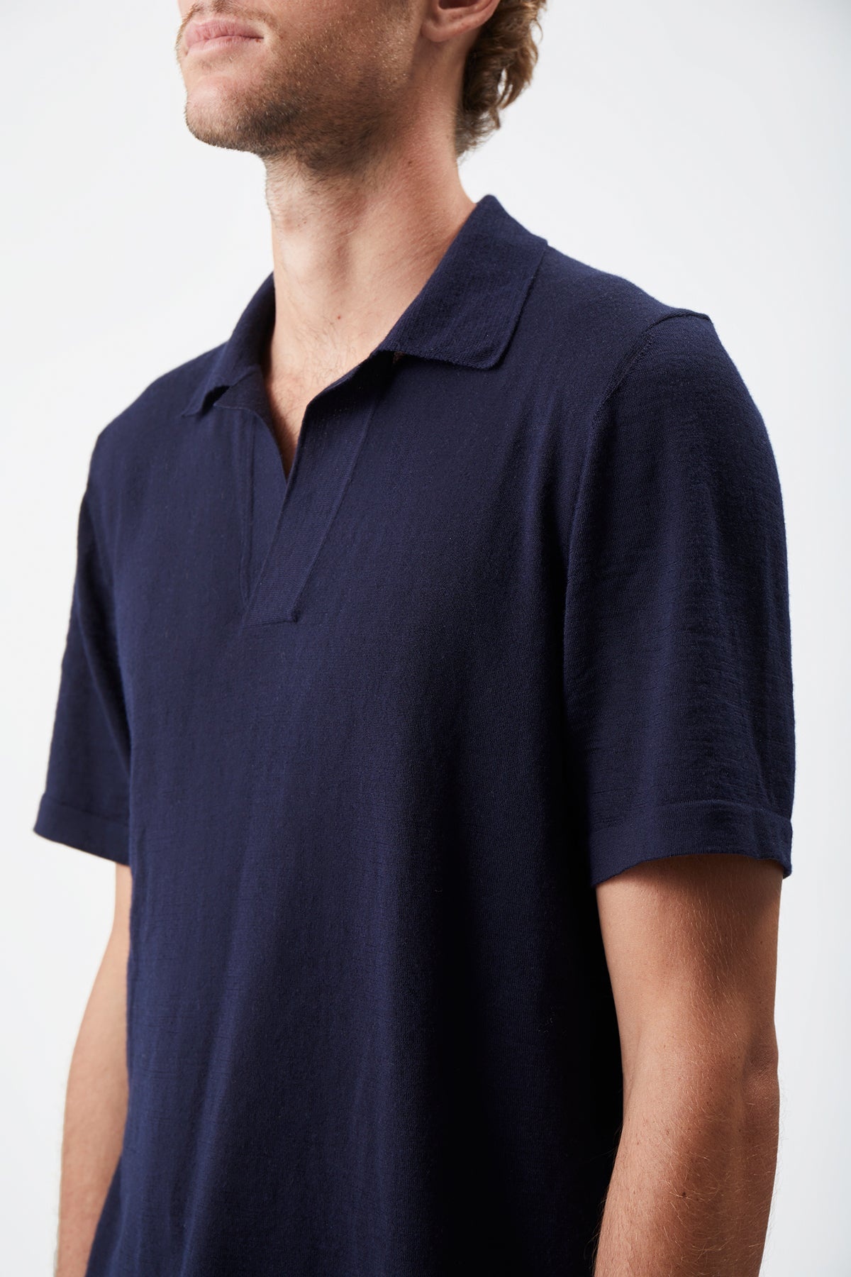 Stendhal Knit Short Sleeve Polo in Navy Cashmere - 5