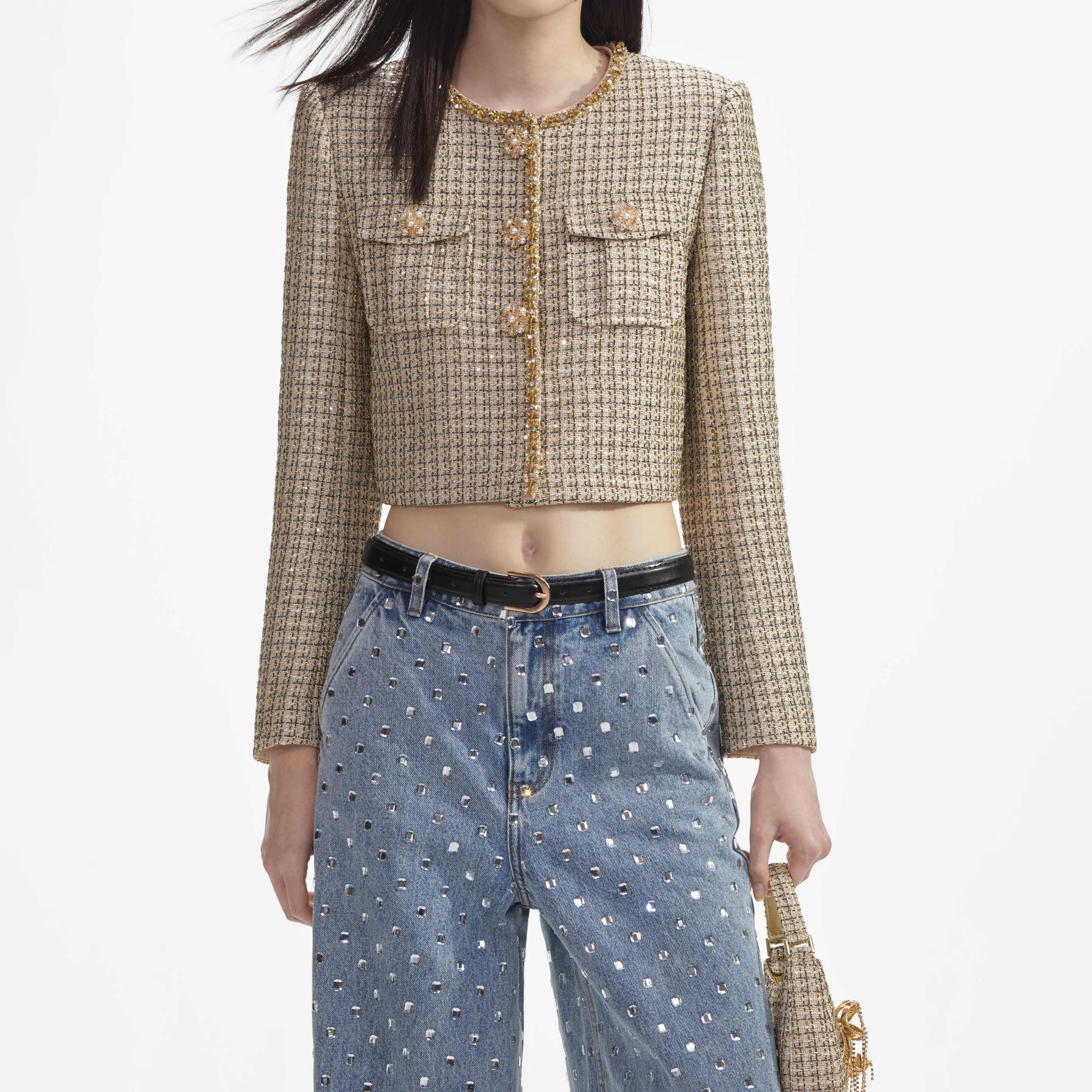 Gold Boucle Cropped Jacket - 4