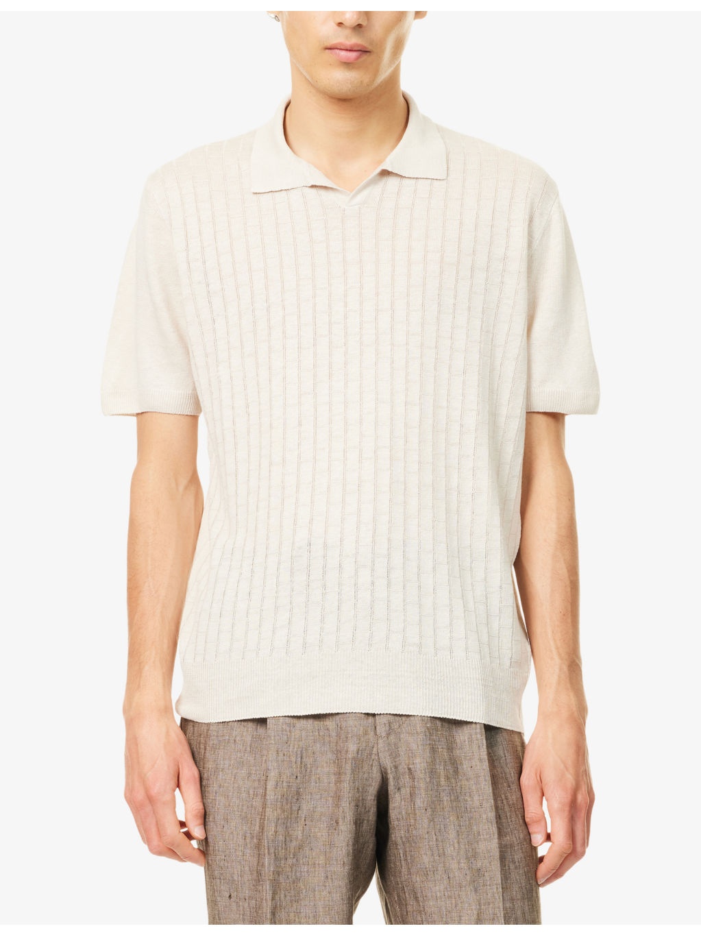 Open-Collar Textured Linen Polo Shirt - 3