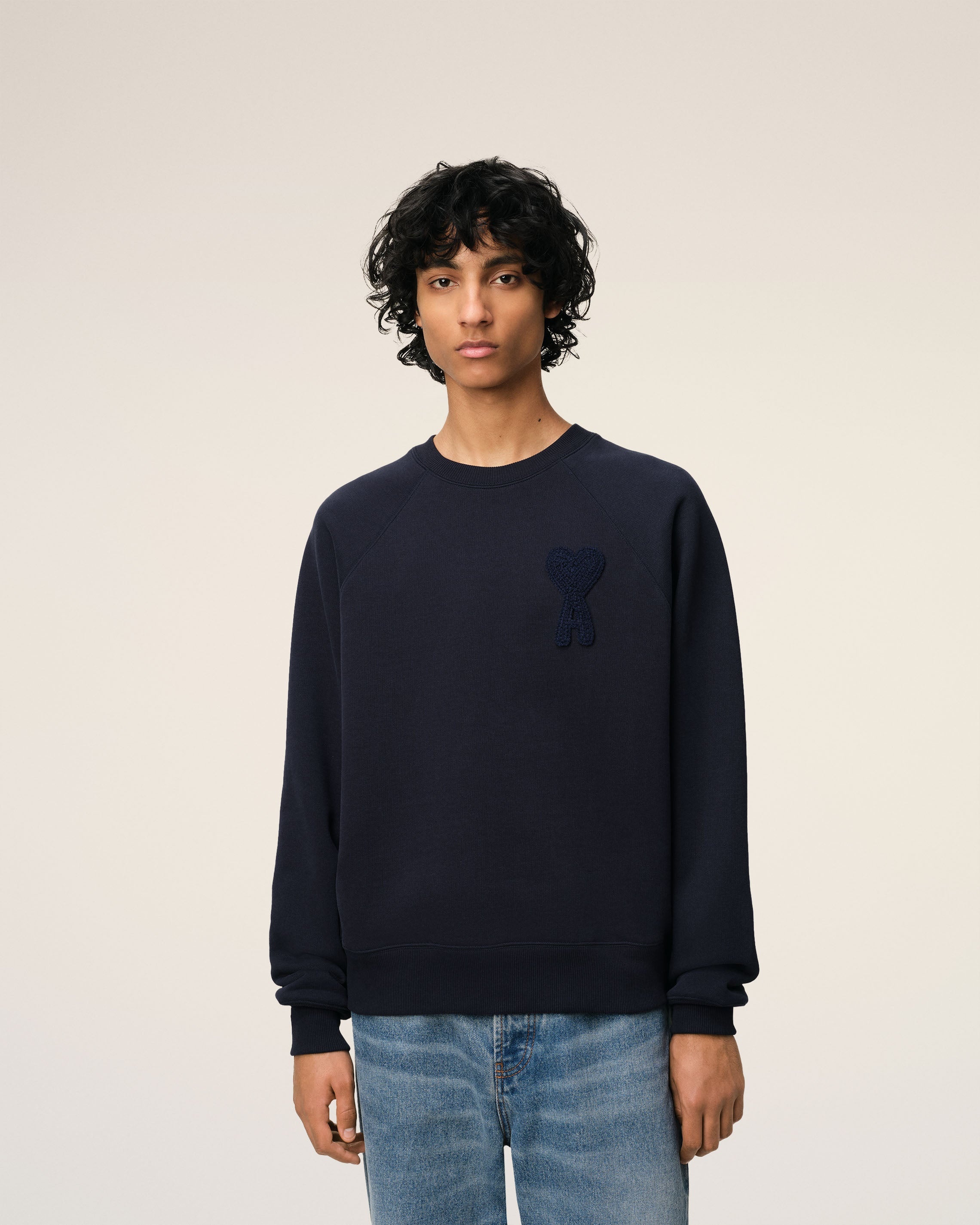AMI Paris NAVY COTTON AMI DE COEUR PATCH SWEATSHIRT | REVERSIBLE