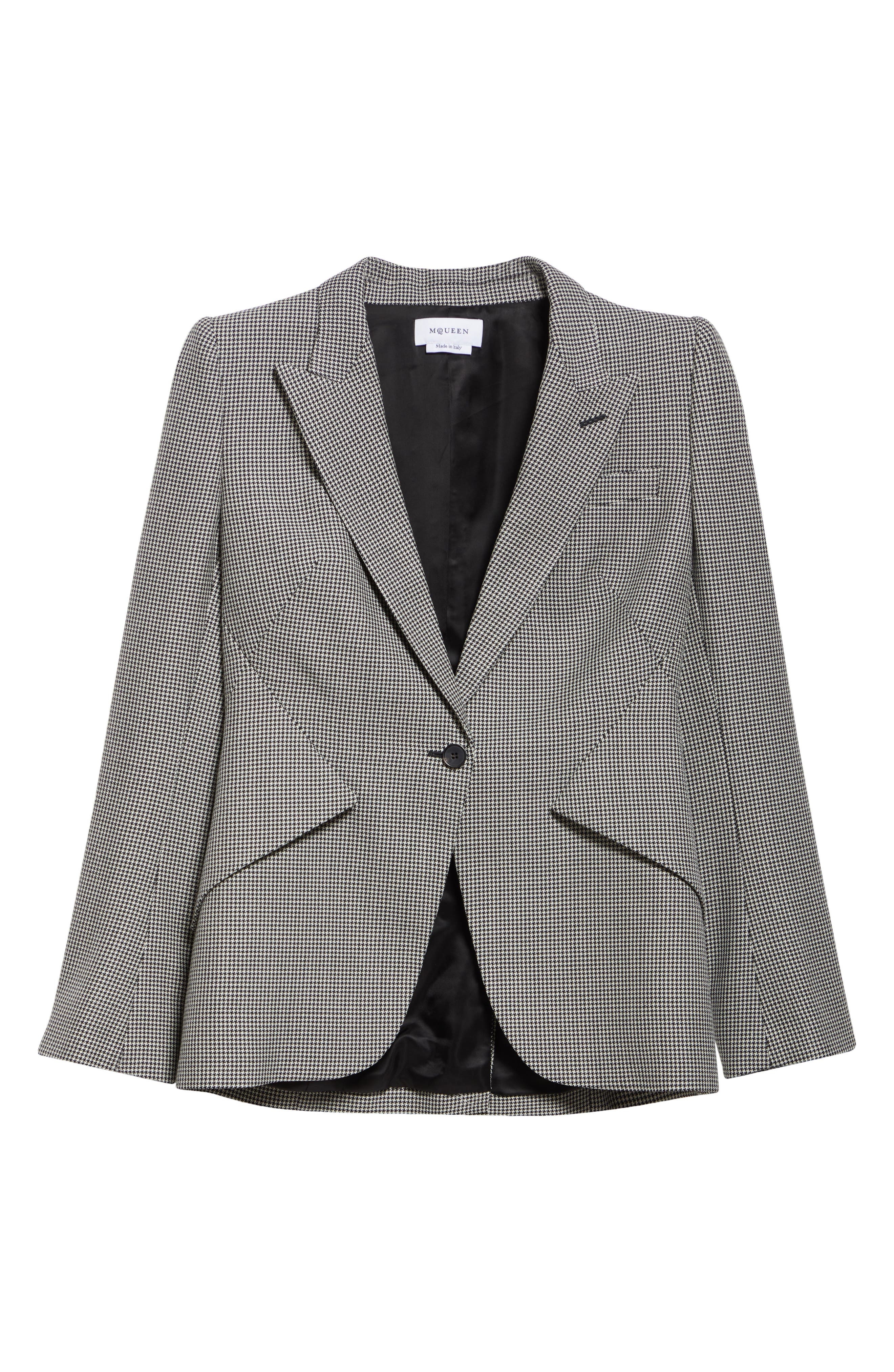 McQueen Houndstooth Check Wool Blazer in Black/Ivory at Nordstrom - 7