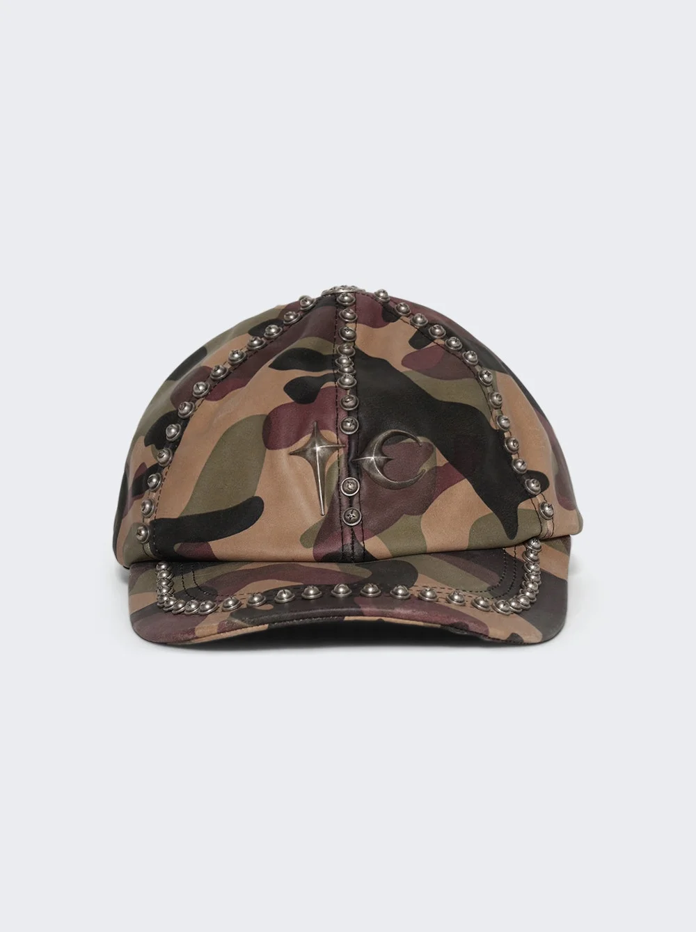 Studded Camo Leather Cap Camo - 1