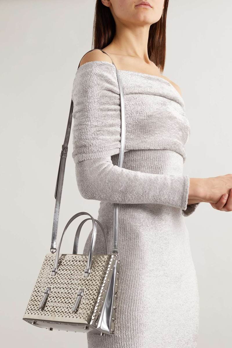 Alaïa Mina 20 small laser-cut mirrored-leather tote outlook