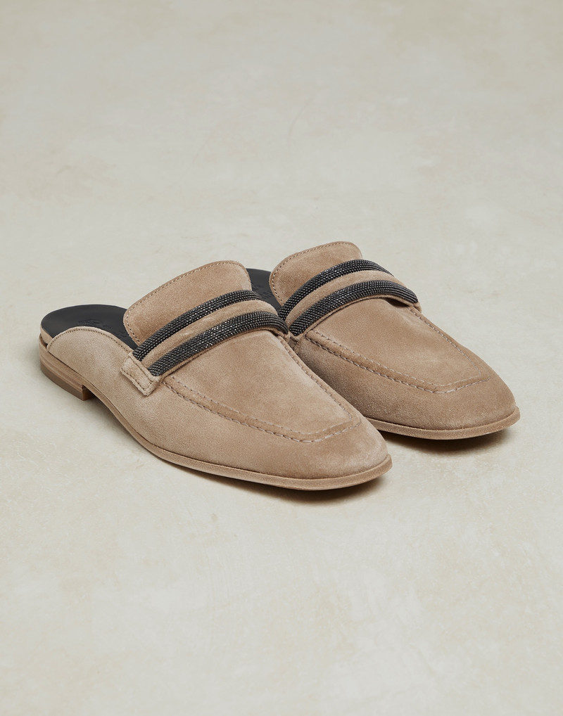 Brunello Cucinelli Suede slip-on loafers with precious bands outlook